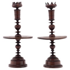 Pair of Turned Wood Candle Stands, Early 20th Century