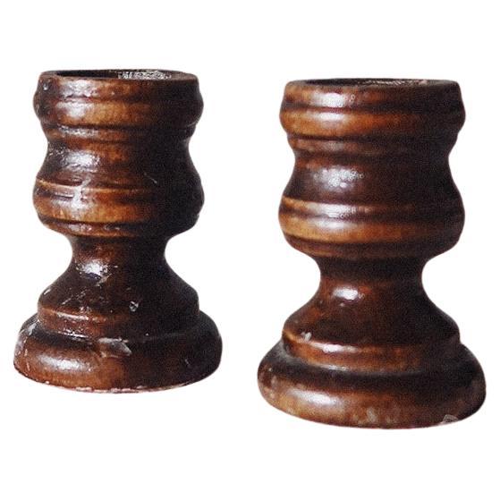 Pair of Turned Wood Candlesticks, Early 20th Century