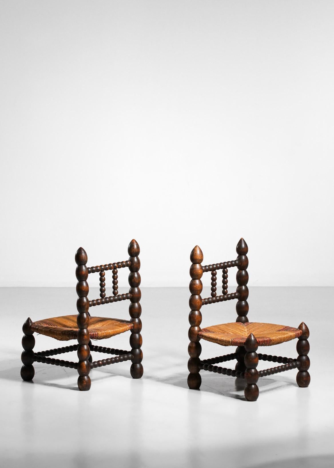 Pair of Turned Wood Fireplace Chairs from the 60s Popular French Design 4