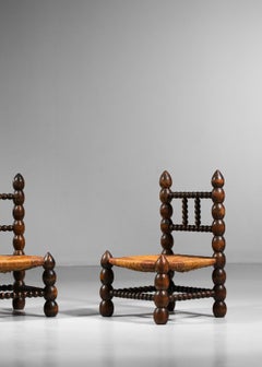 Pair of Turned Wood Fireplace Chairs from the 60s Popular French Design