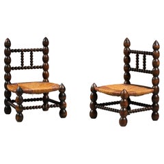 Pair of Turned Wood Fireplace Chairs from the 60s Popular French Design