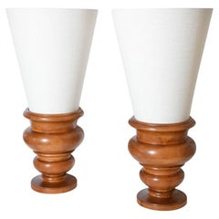 Pair of turned wood lamps, 1970s