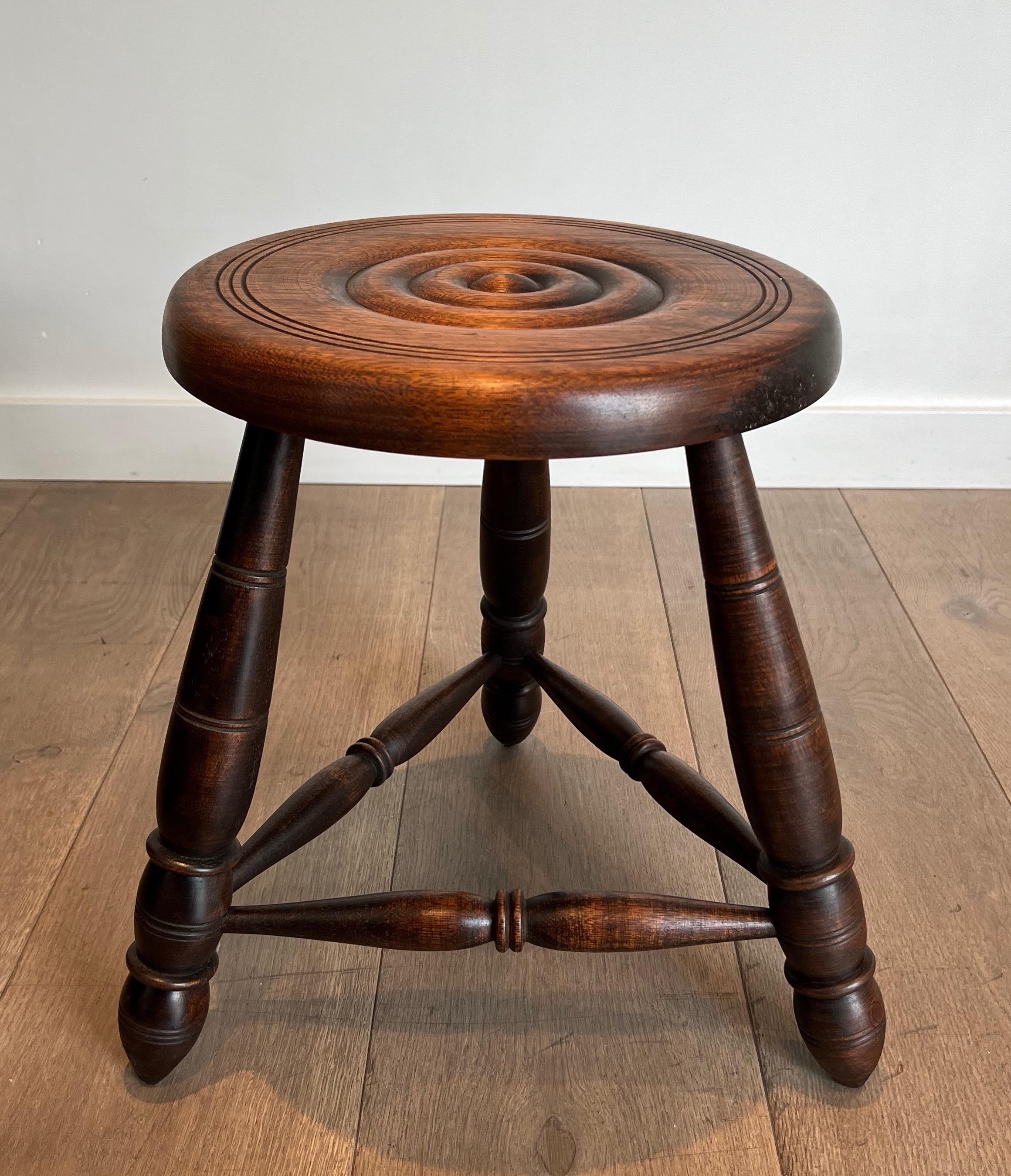 Pair of Turned Wood Stools Attributed to Charles Dudouyt For Sale 4
