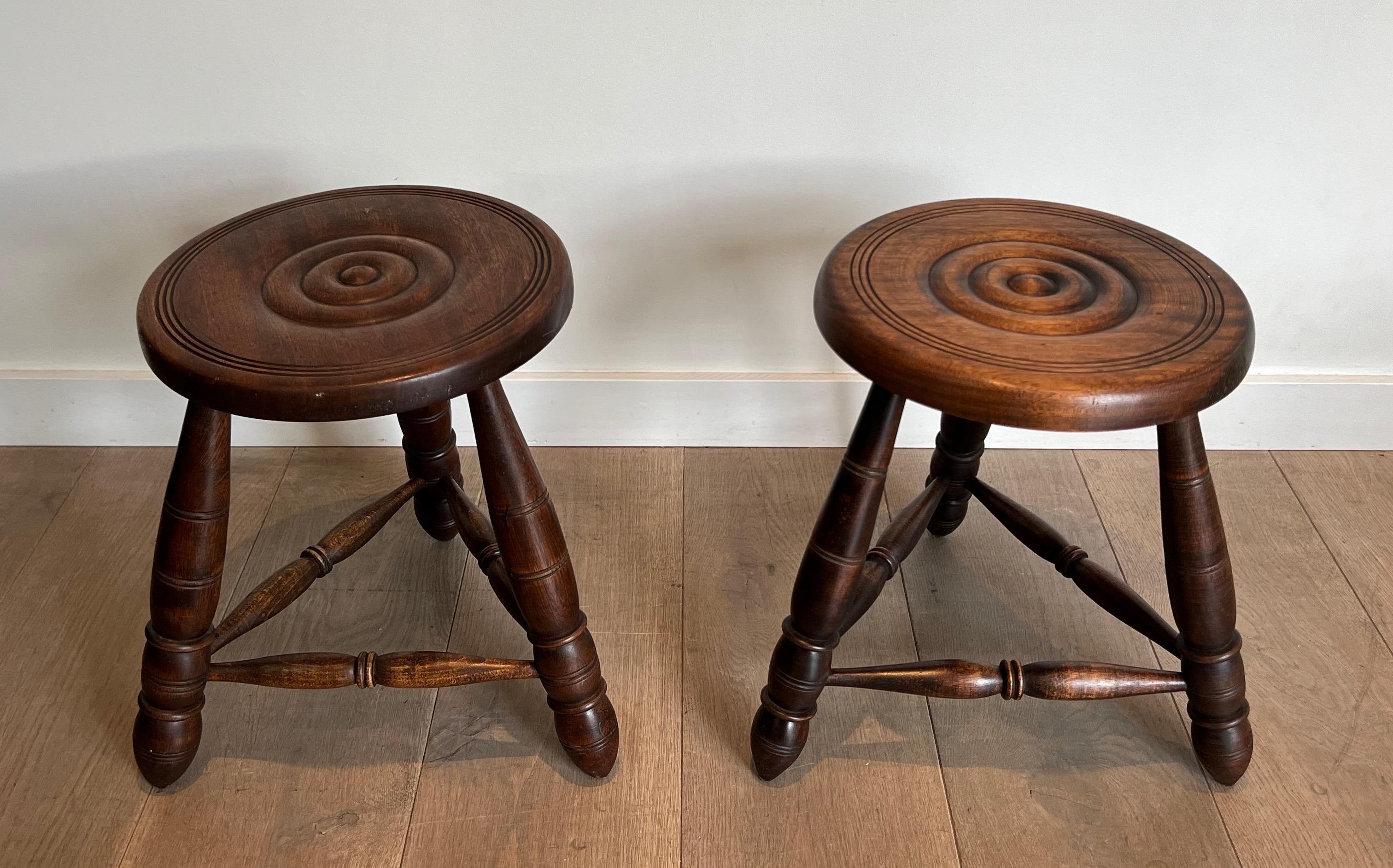 Pair of Turned Wood Stools Attributed to Charles Dudouyt For Sale 5