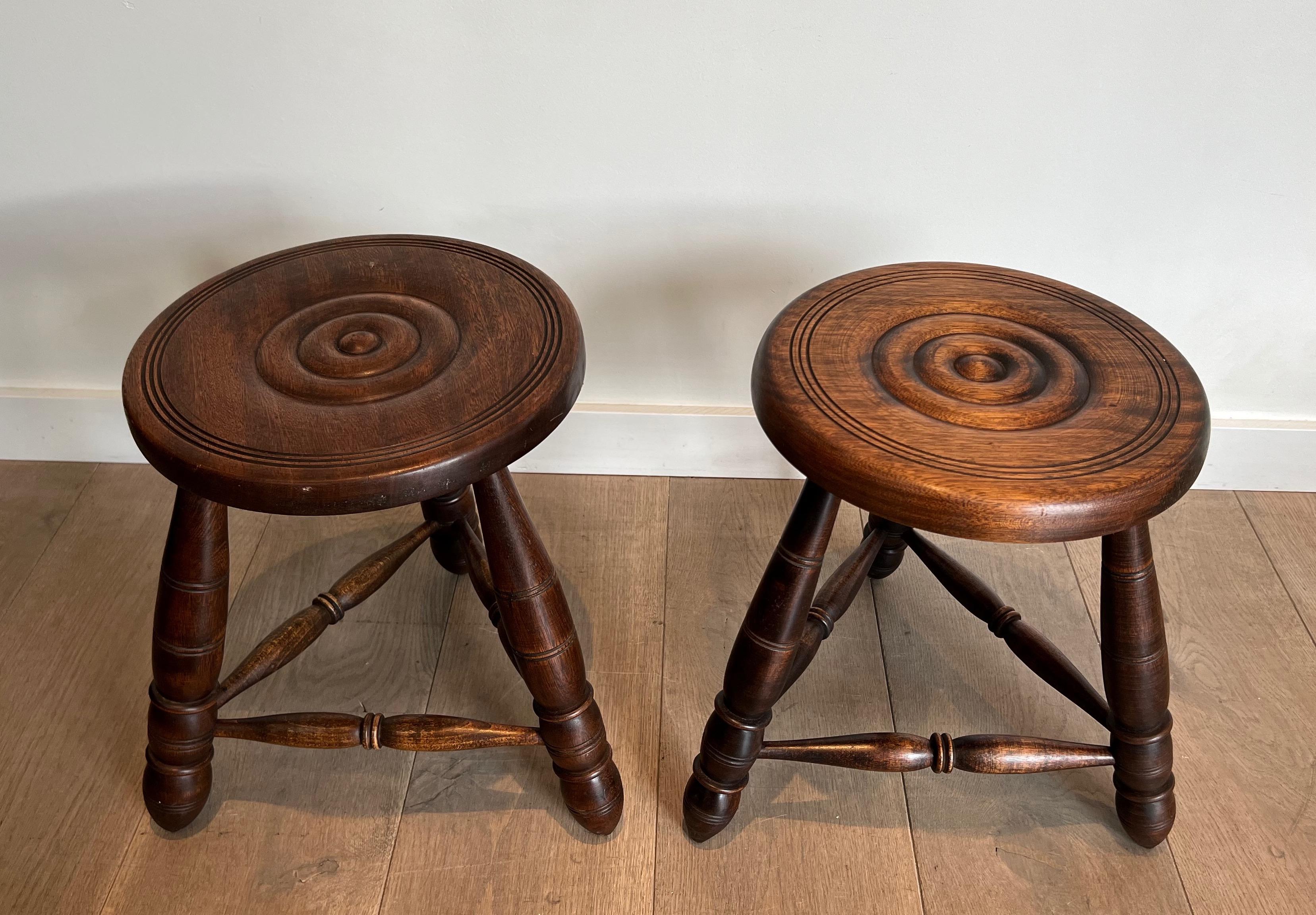Pair of Turned Wood Stools Attributed to Charles Dudouyt For Sale 10
