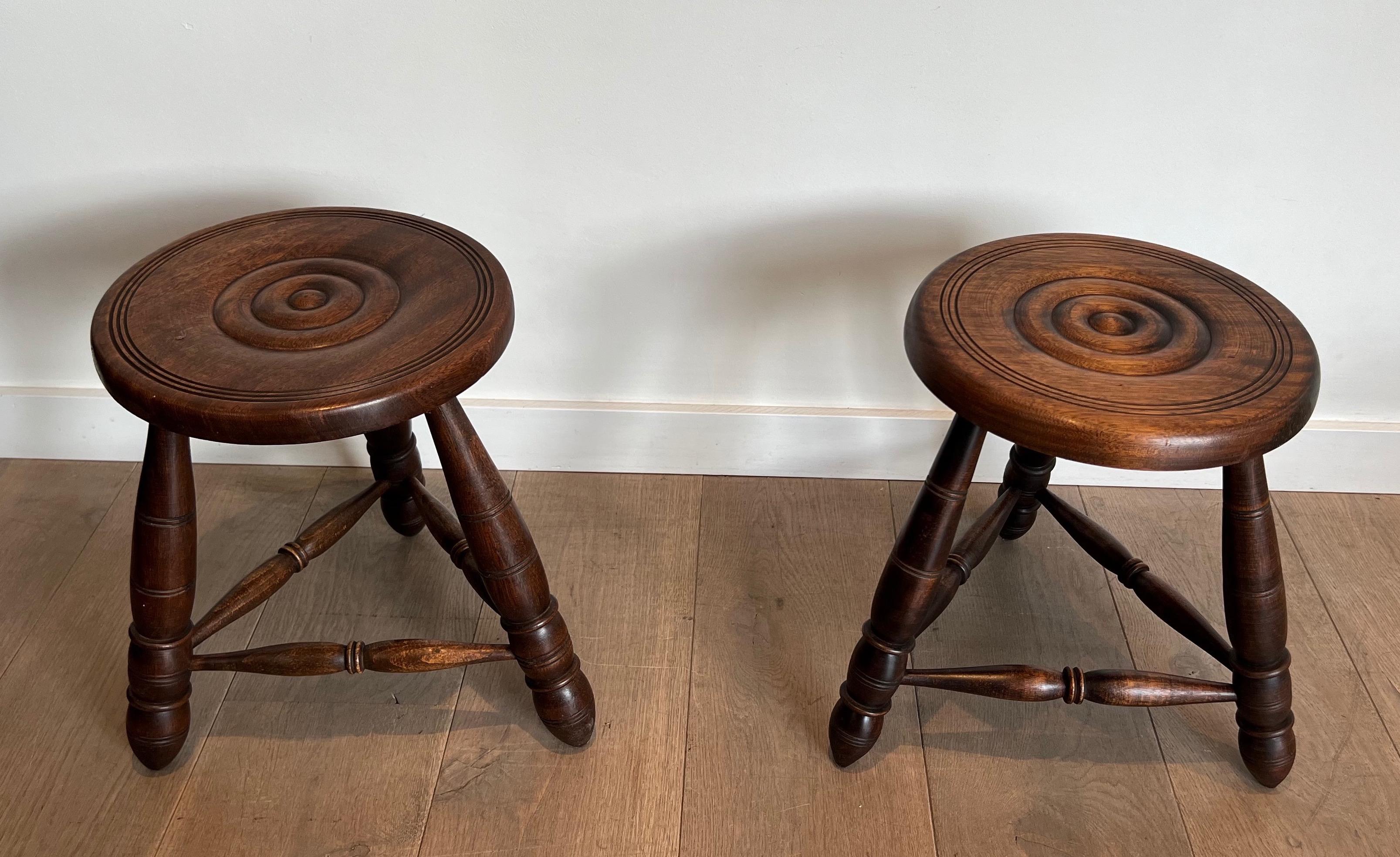 Pair of Turned Wood Stools Attributed to Charles Dudouyt For Sale 12