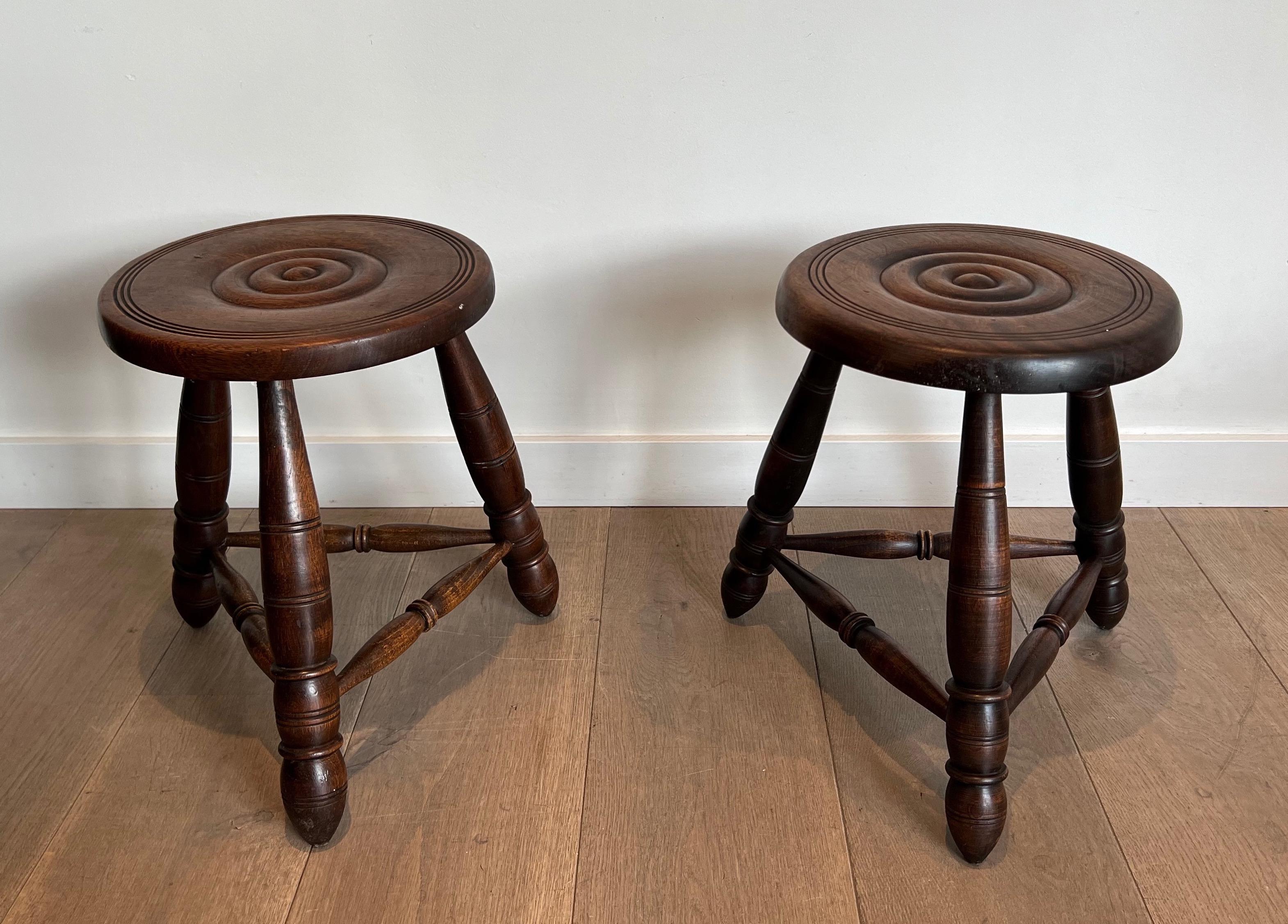 Pair of Turned Wood Stools Attributed to Charles Dudouyt For Sale 13