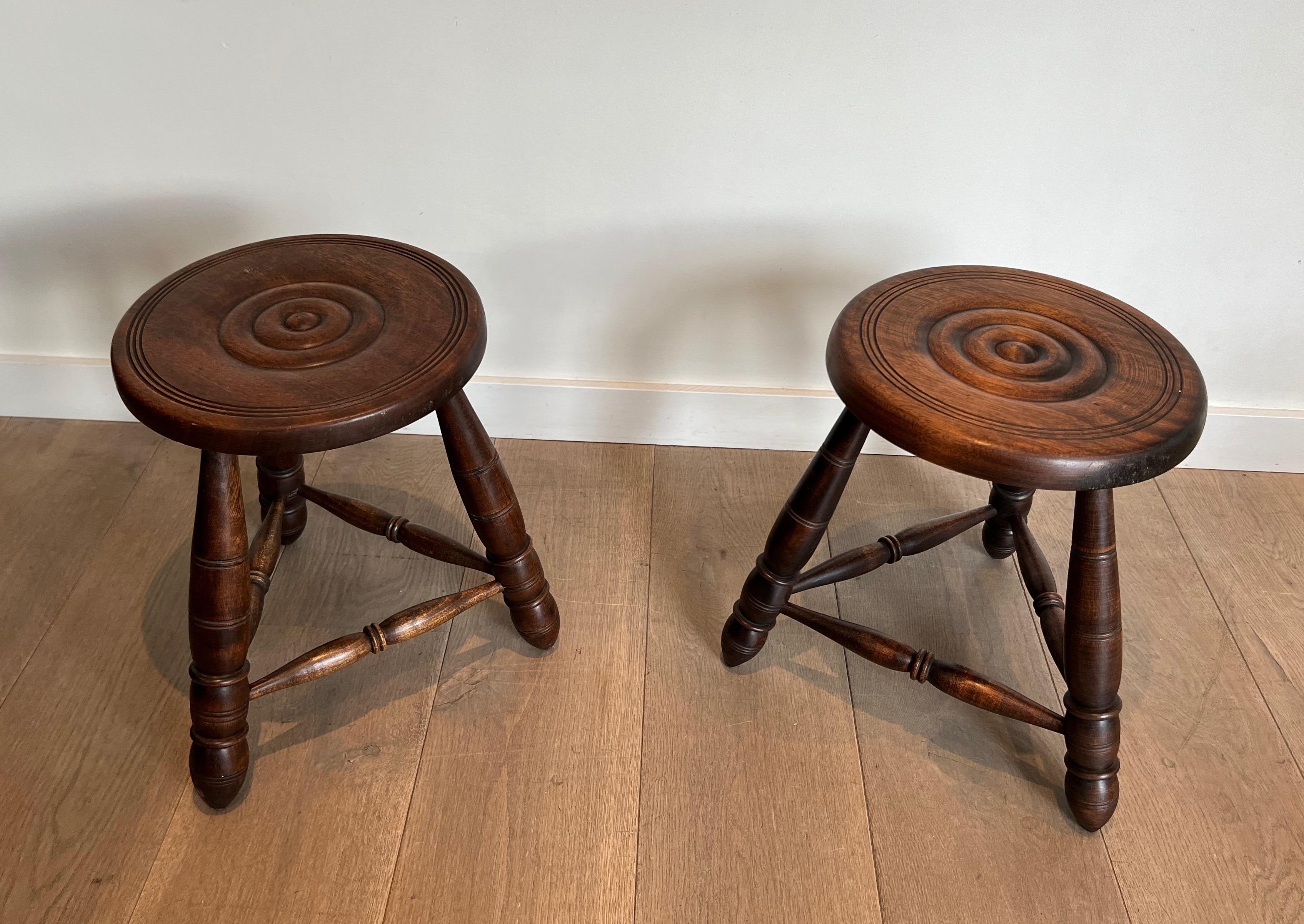 Pair of Turned Wood Stools Attributed to Charles Dudouyt For Sale 14
