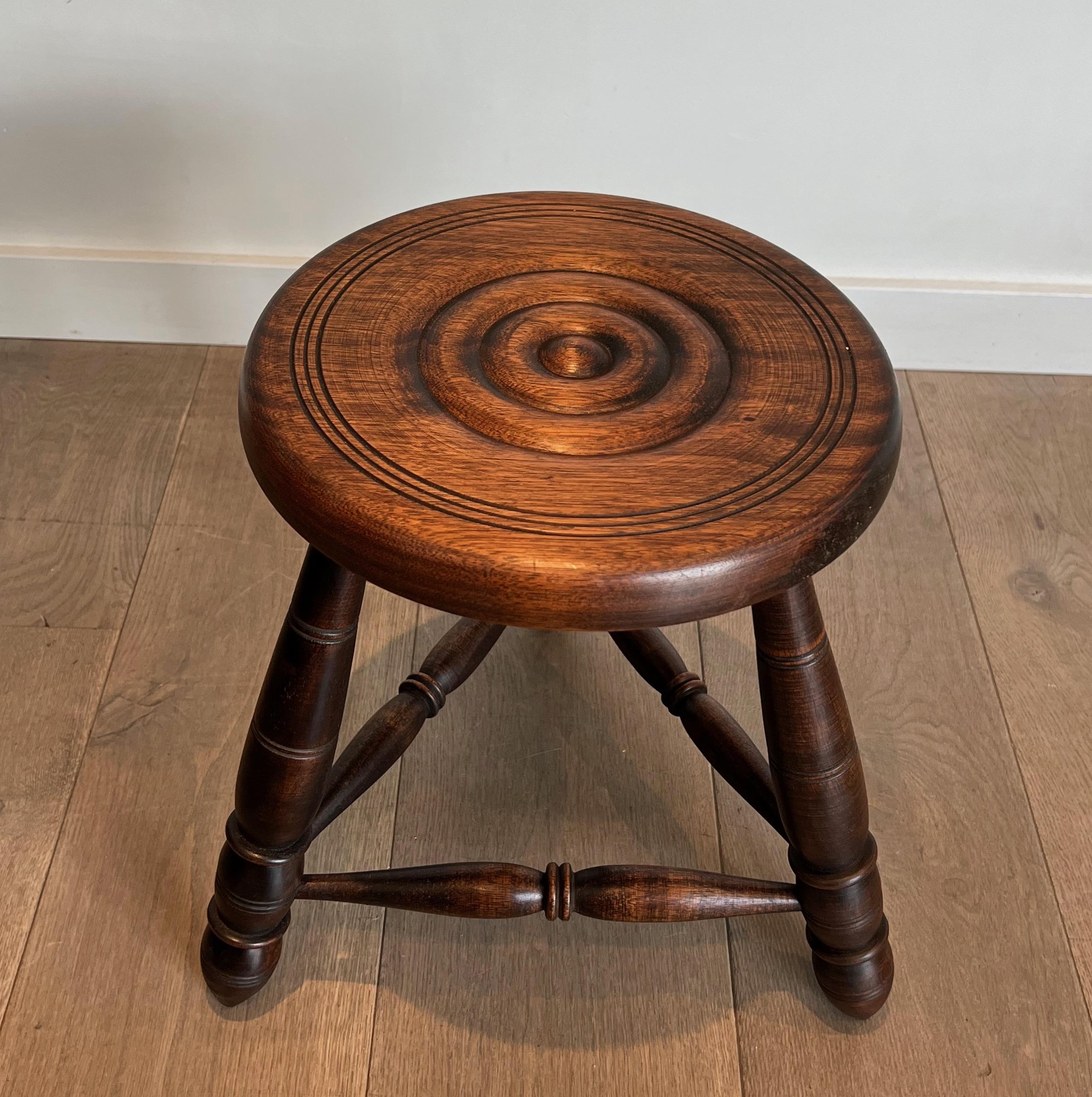 Pair of Turned Wood Stools Attributed to Charles Dudouyt In Good Condition For Sale In Marcq-en-Barœul, Hauts-de-France