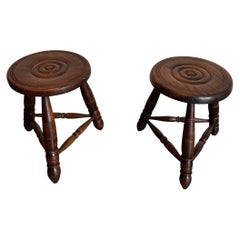 Paire de tabourets en bois tourné attribués à Charles Dudouyt