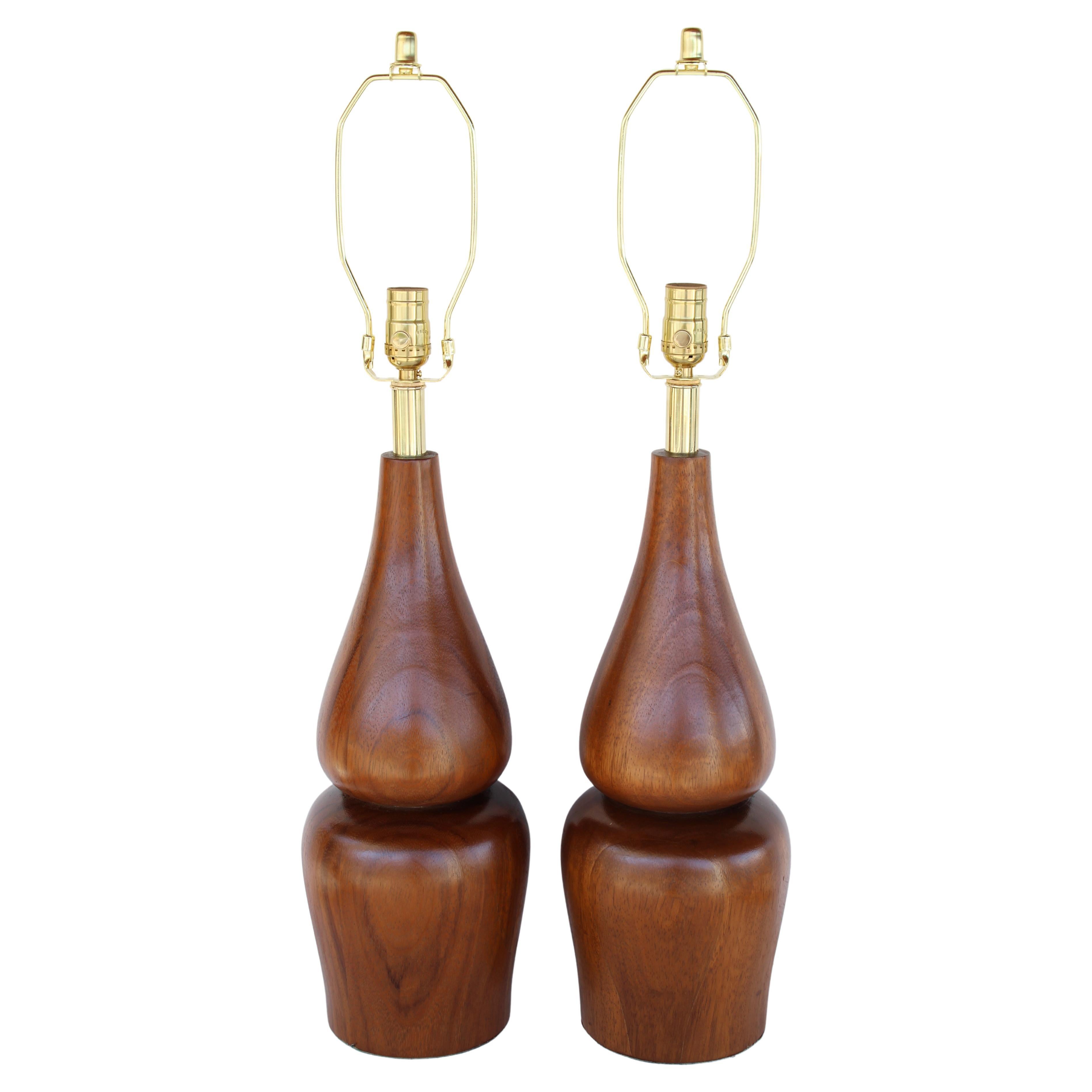 Pair of Turned Wood Table Lamps