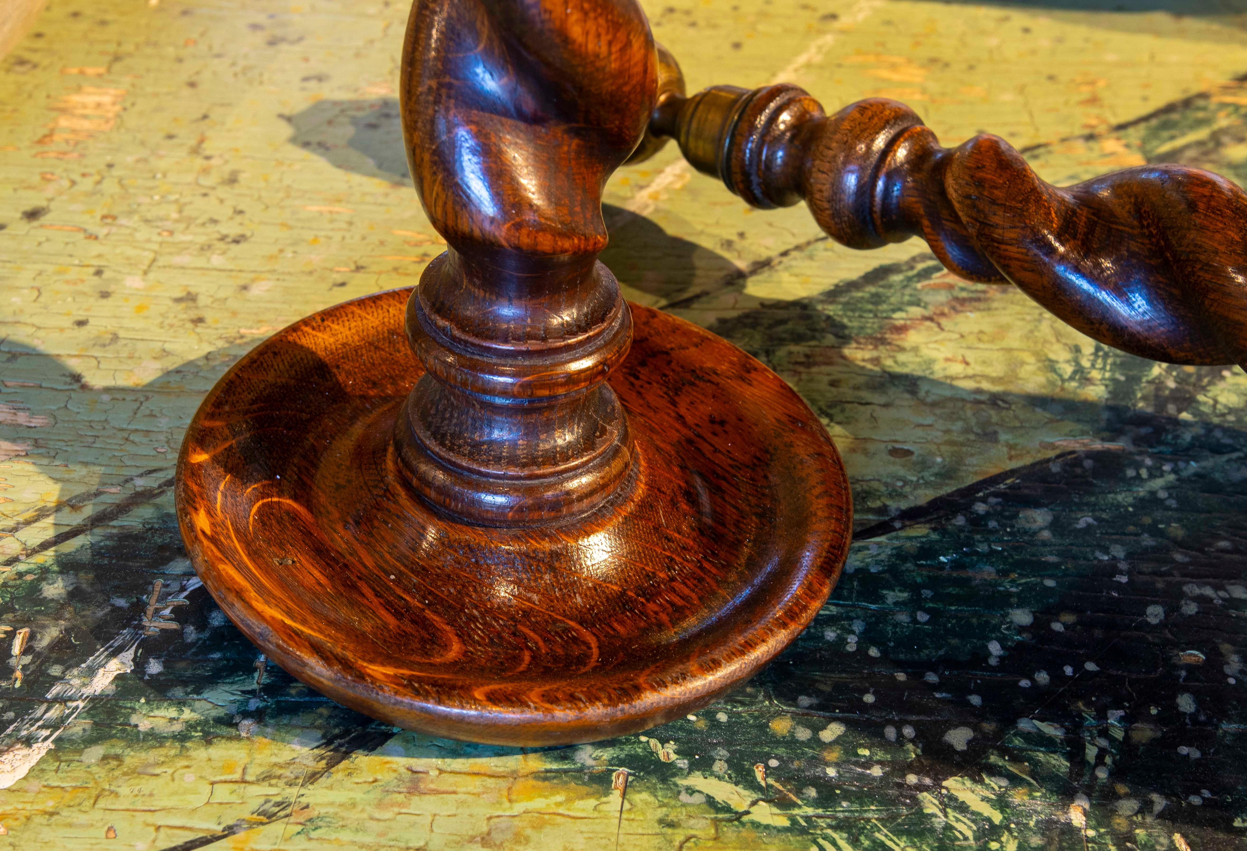 Pair of Turned Wooden Candlesticks with Bronze Tops 6