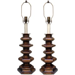 Pair of Turned Wooden Lamps