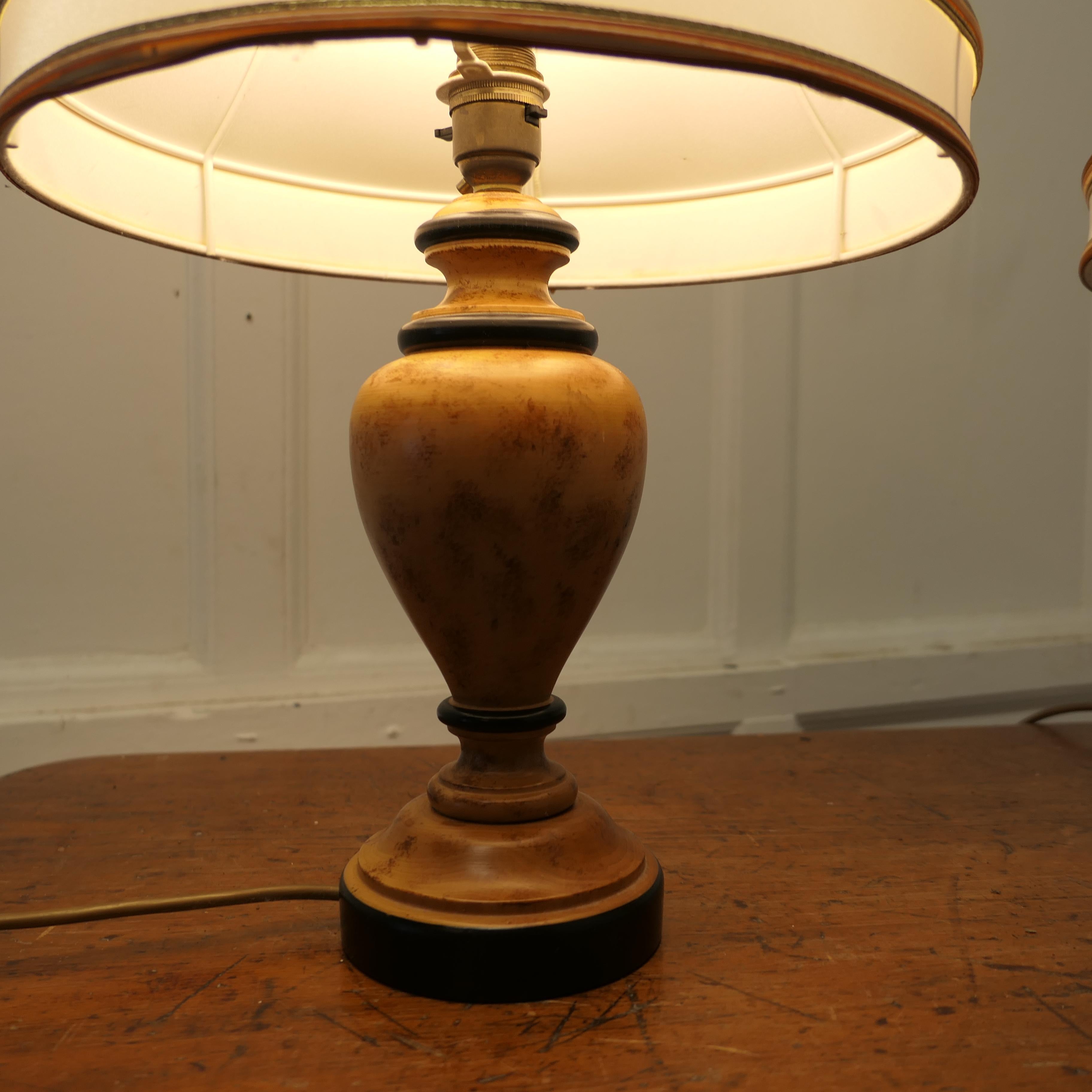 Adam Style Pair of  Turned Wooden Table Lamps    For Sale