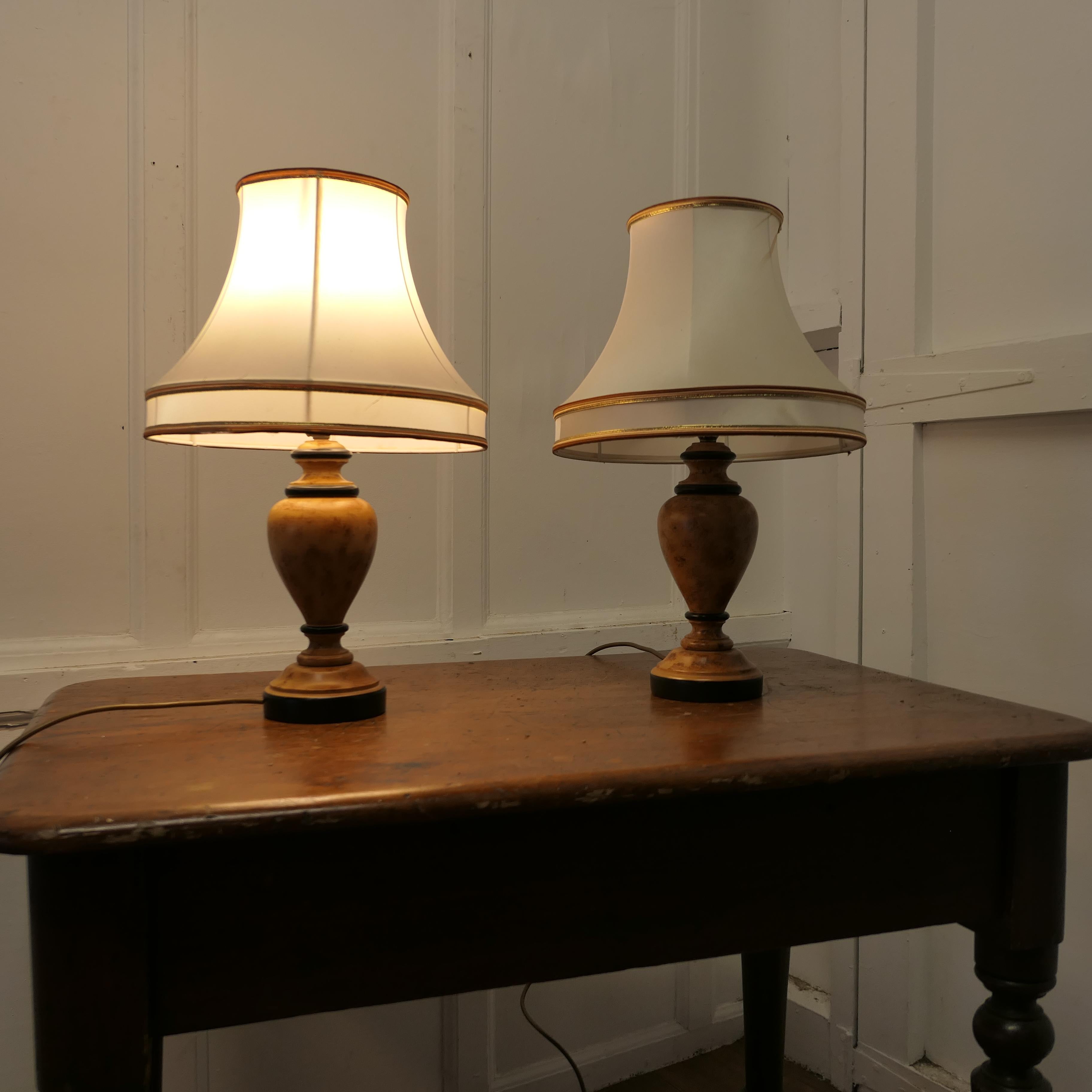 Mid-20th Century Pair of  Turned Wooden Table Lamps    For Sale