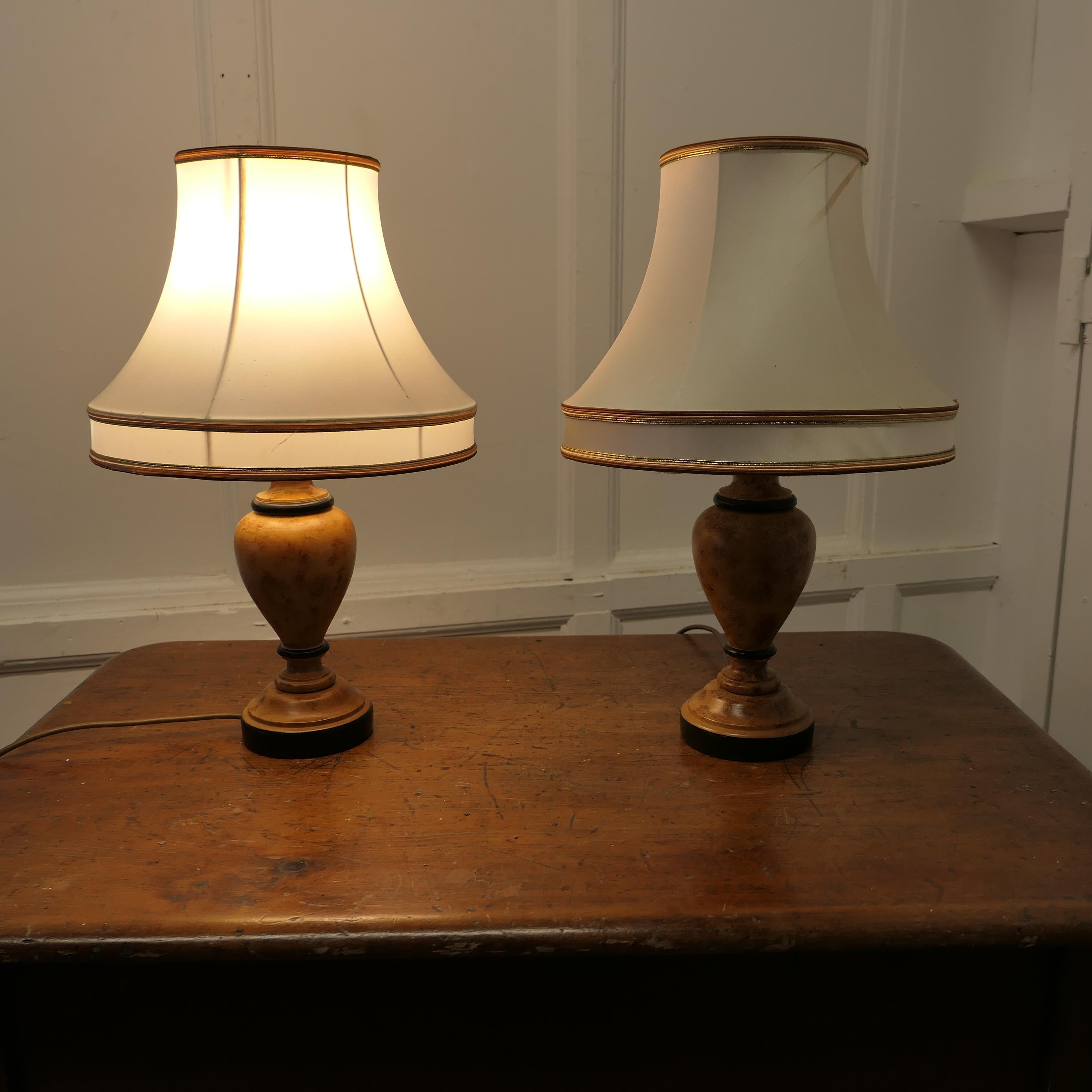 Pine Pair of  Turned Wooden Table Lamps    For Sale