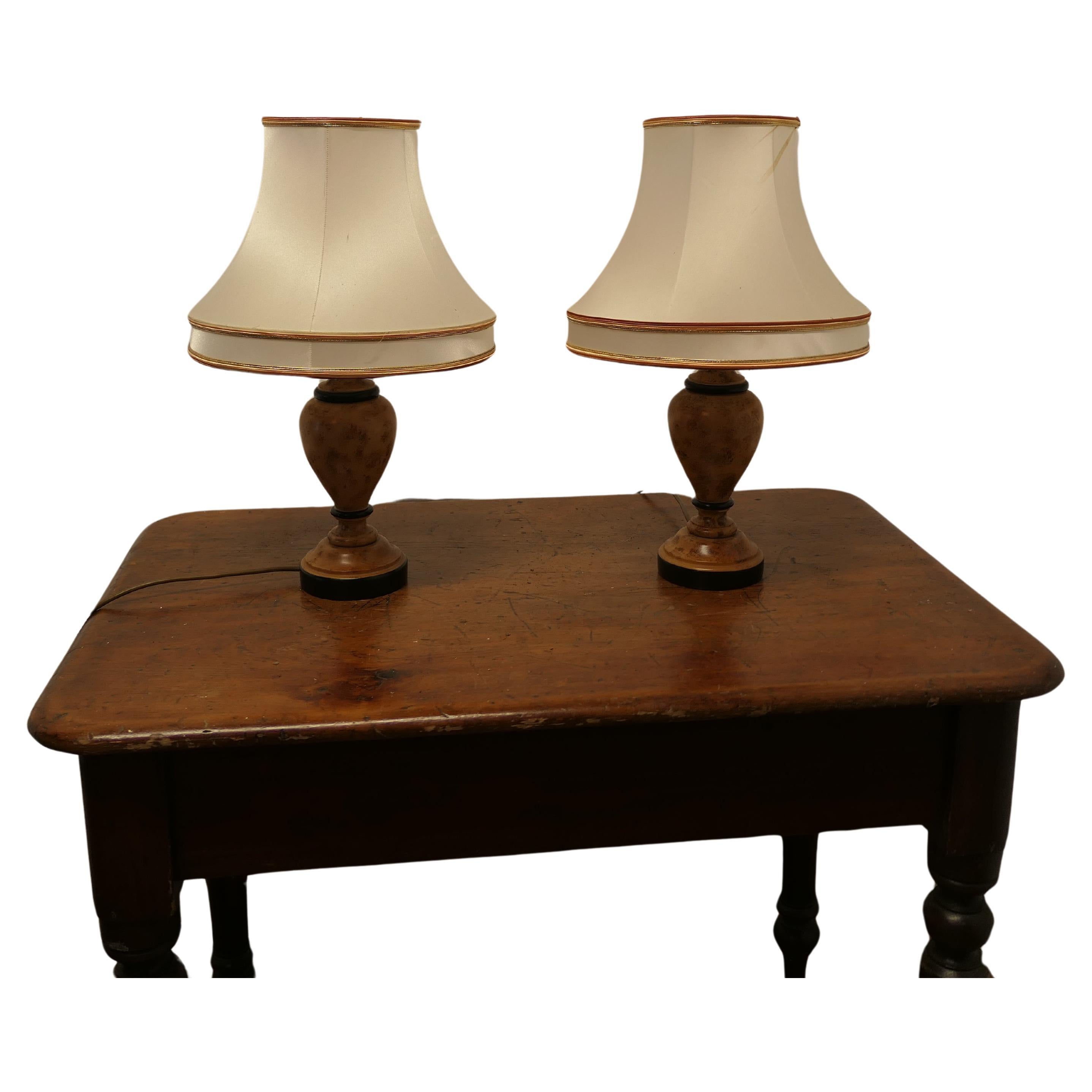 Pair of  Turned Wooden Table Lamps   