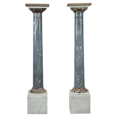 Antique Pair of "Turquin Blue Marble" and "Arlequino Breccia" Columns