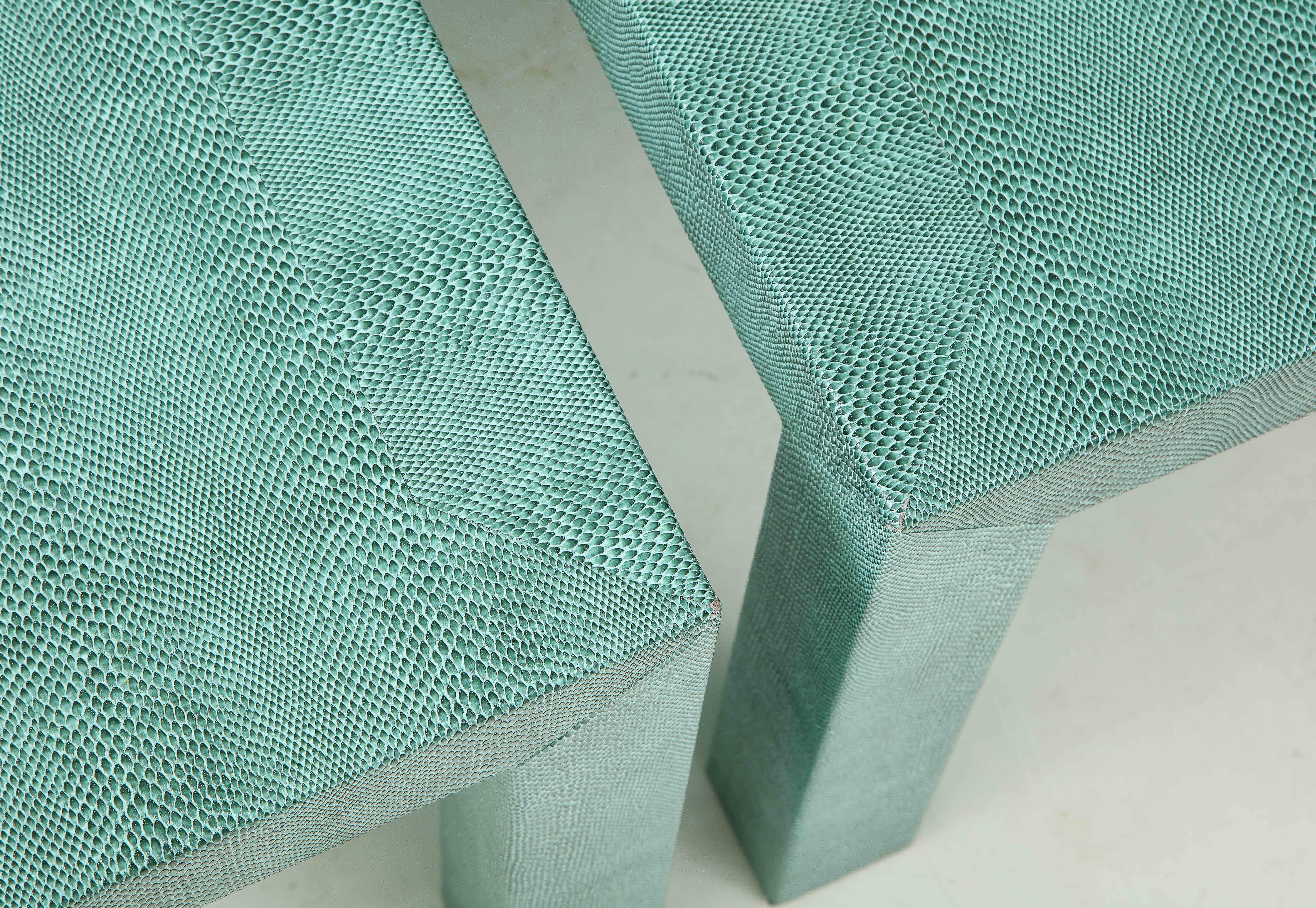 Pair of Turquoise 1980s Leather Wrapped Mid Century Side Table 5