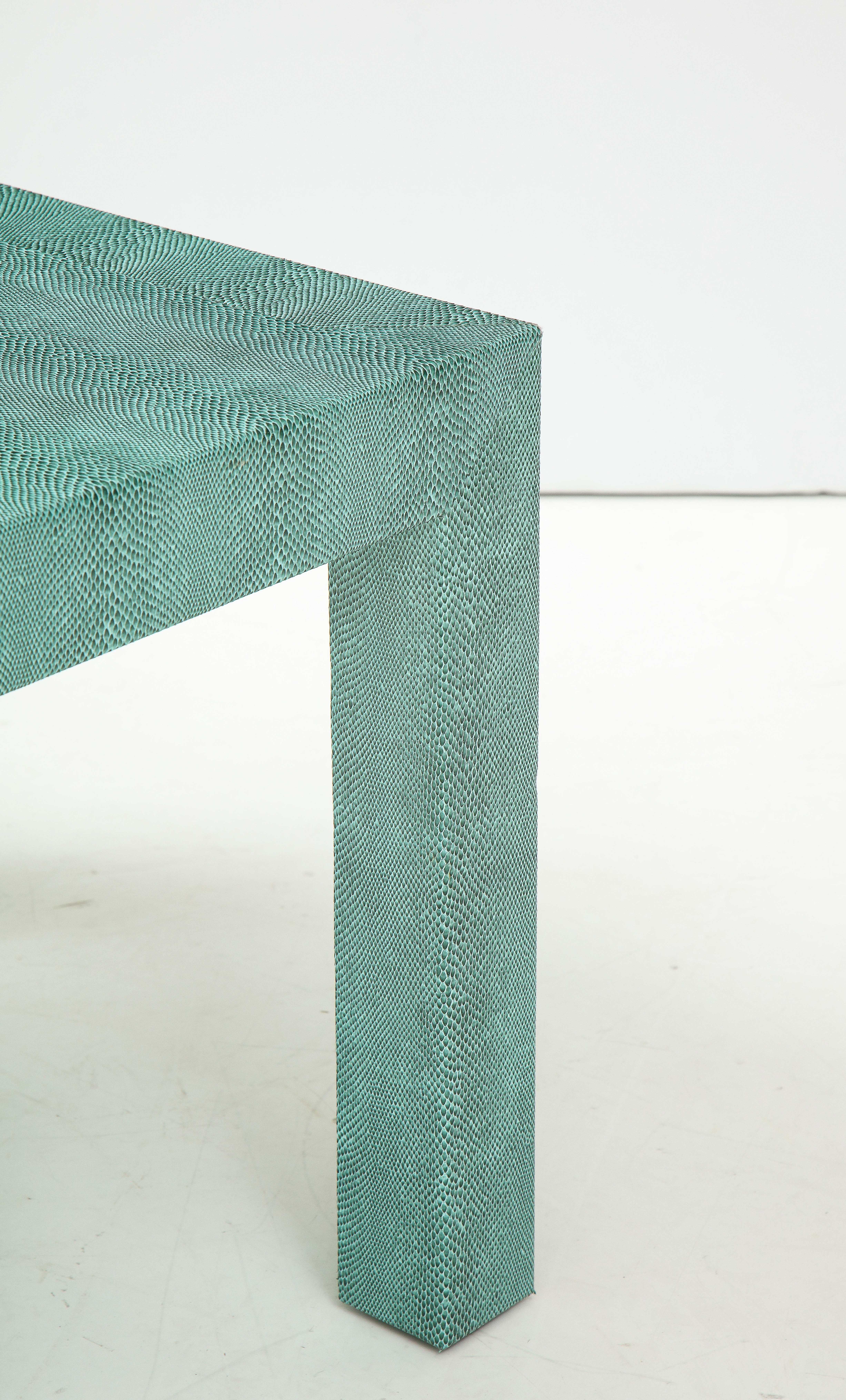 Pair of Turquoise 1980s Leather Wrapped Mid Century Side Table 8