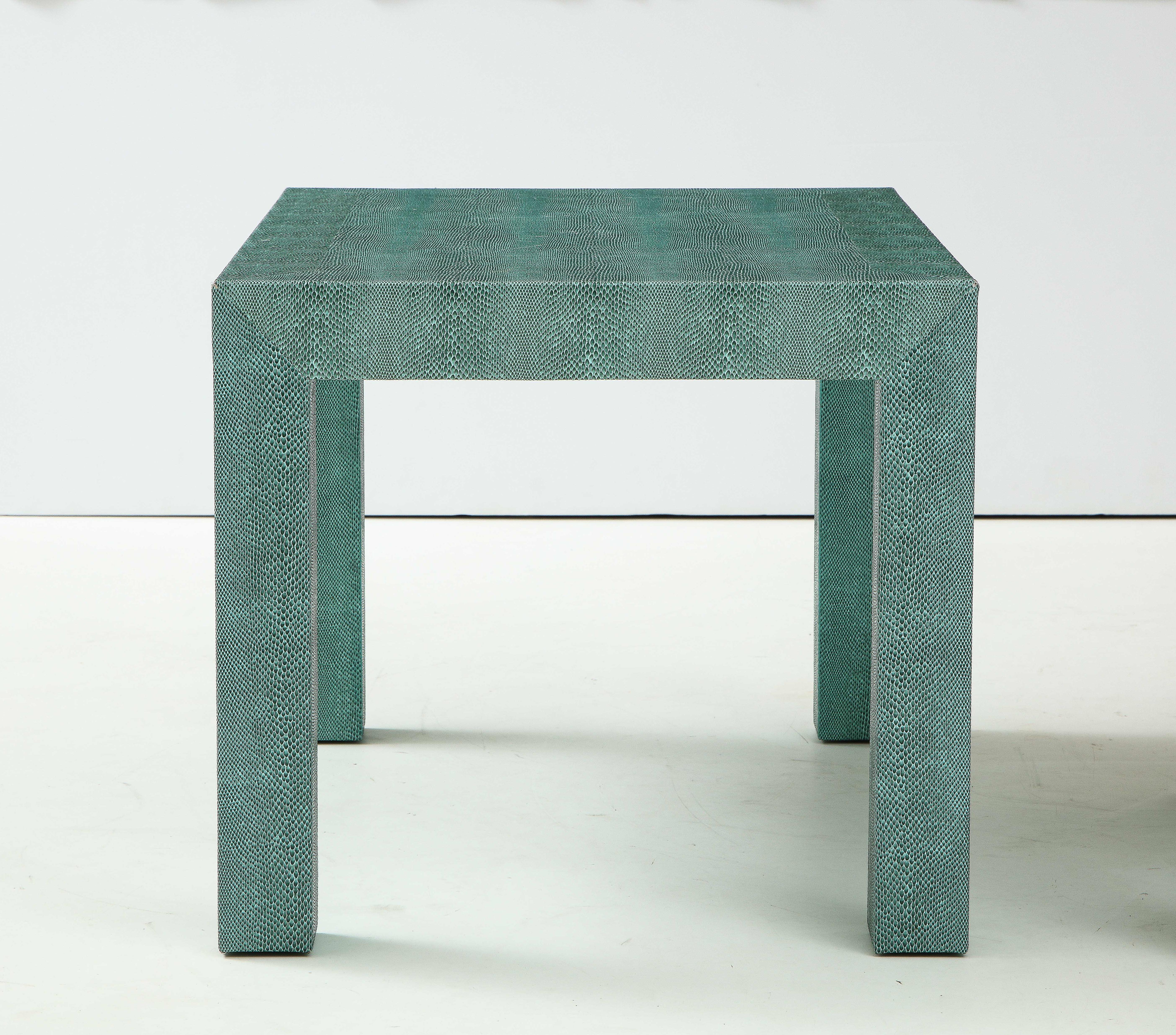 Mid-Century Modern Pair of Turquoise 1980s Leather Wrapped Mid Century Side Table
