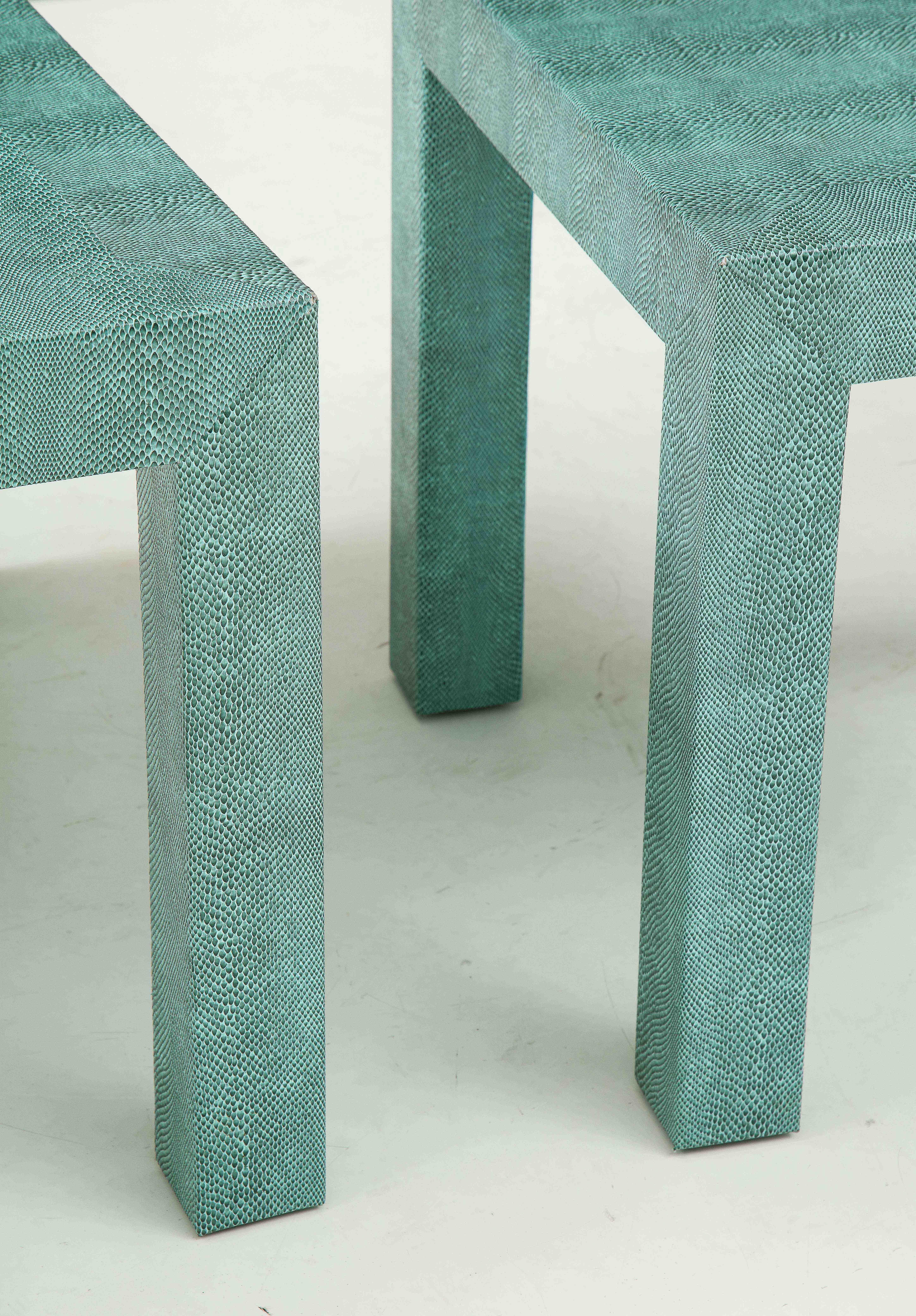 American Pair of Turquoise 1980s Leather Wrapped Mid Century Side Table