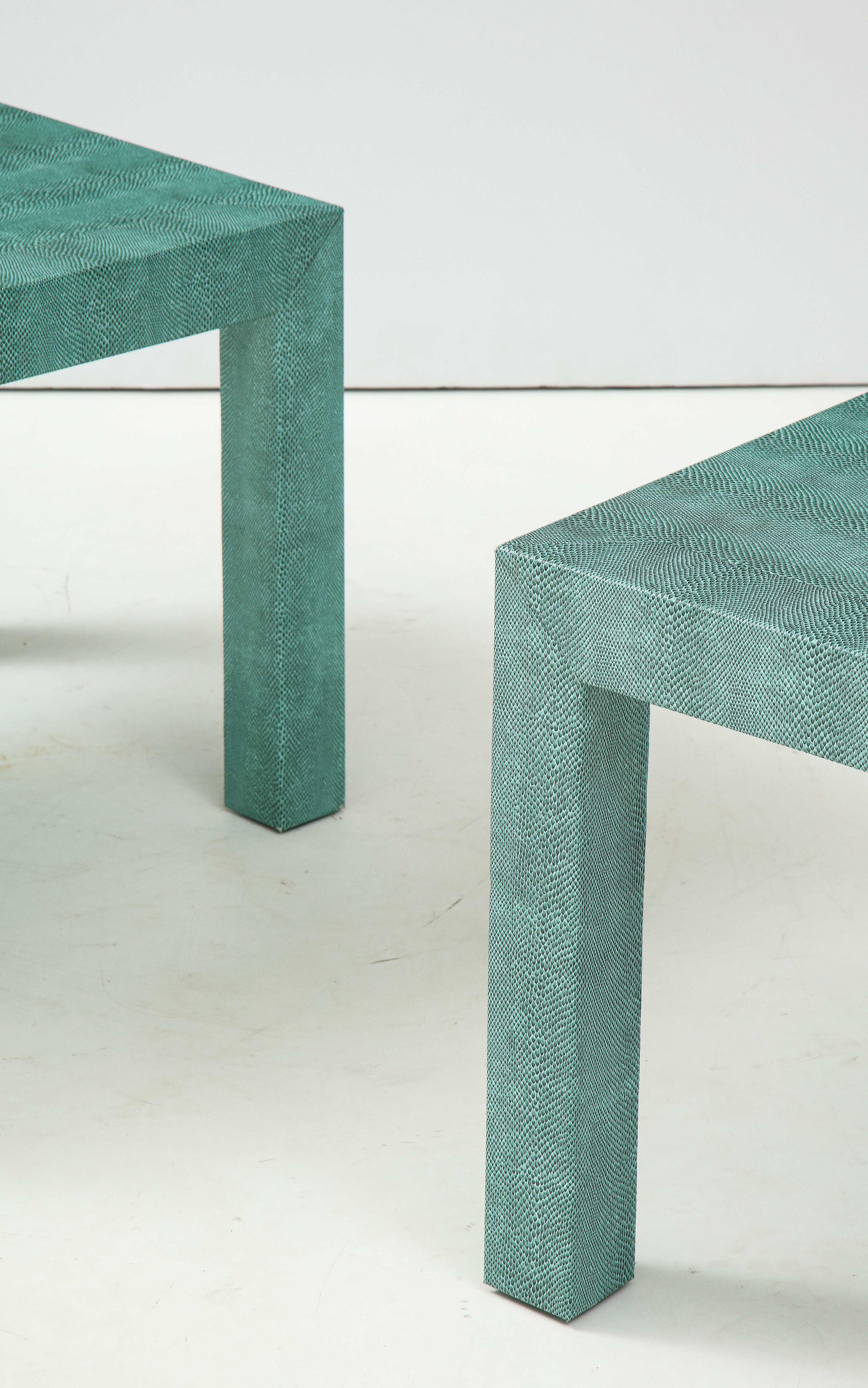 Late 20th Century Pair of Turquoise 1980s Leather Wrapped Mid Century Side Table