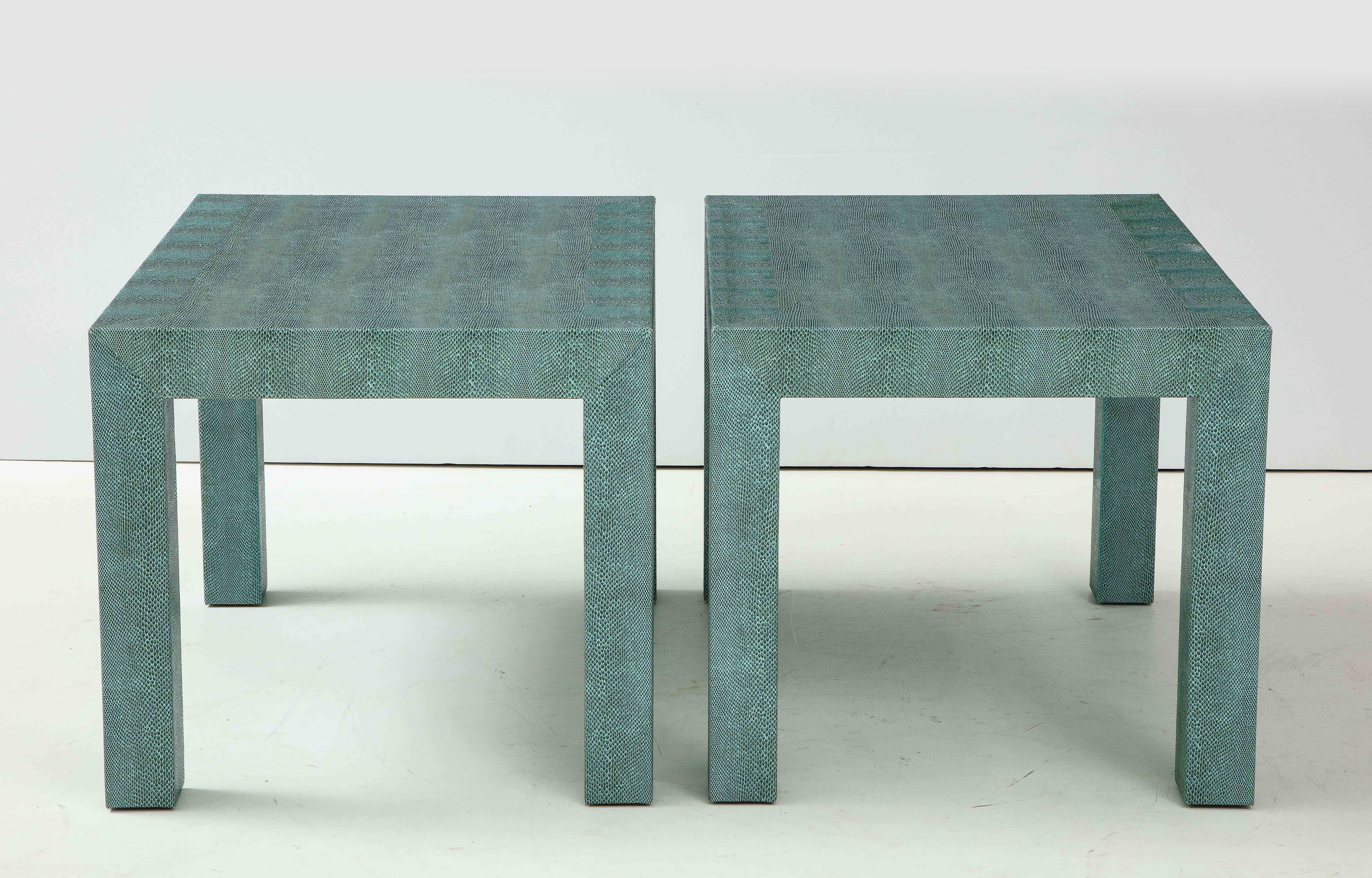 Pair of Turquoise 1980s Leather Wrapped Mid Century Side Table 3