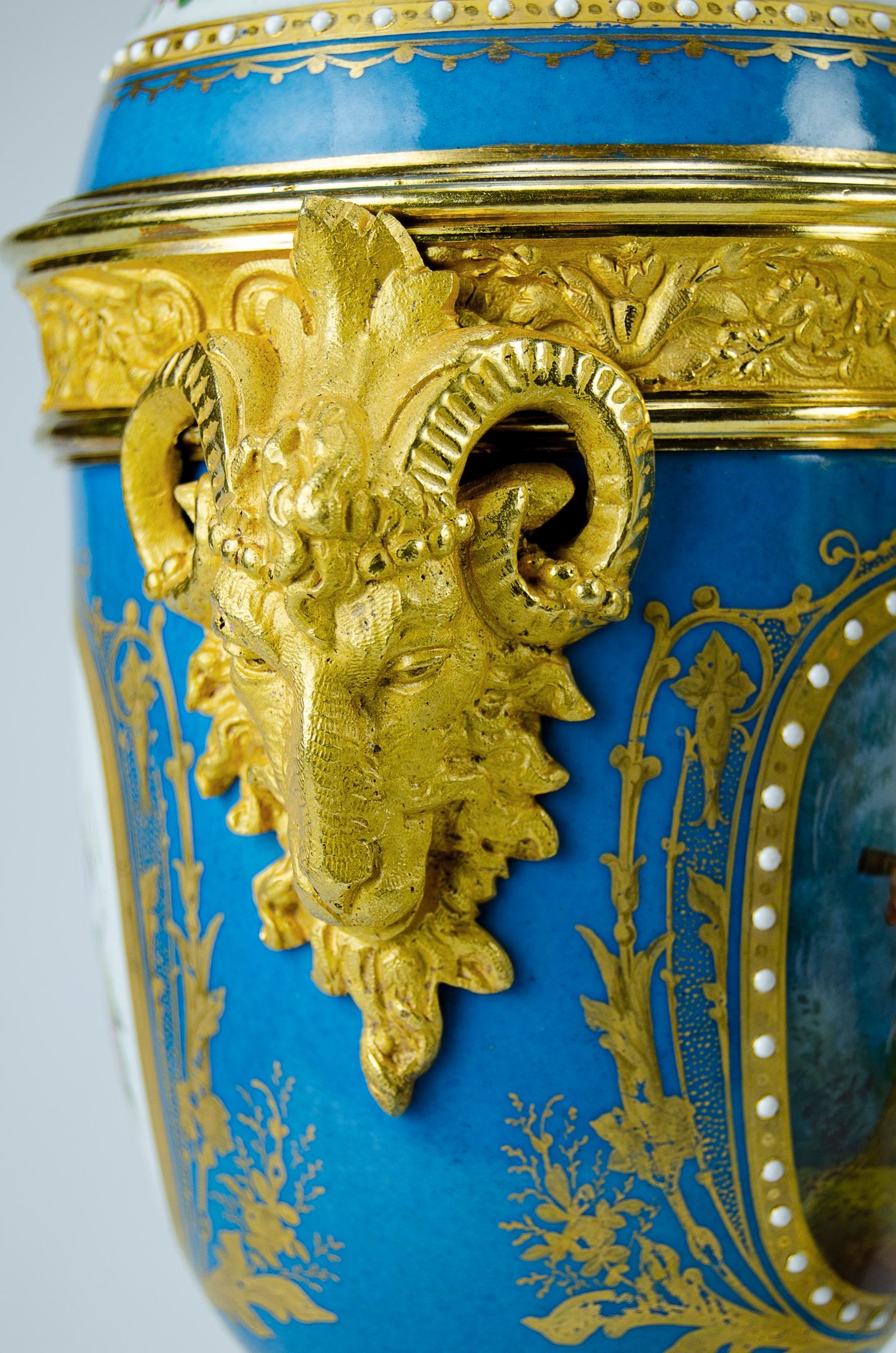 Napoleon III Pair of Turquoise Amphorae Attributed to Sevres For Sale