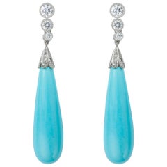 Pair of Turquoise and Diamond Drop Earring