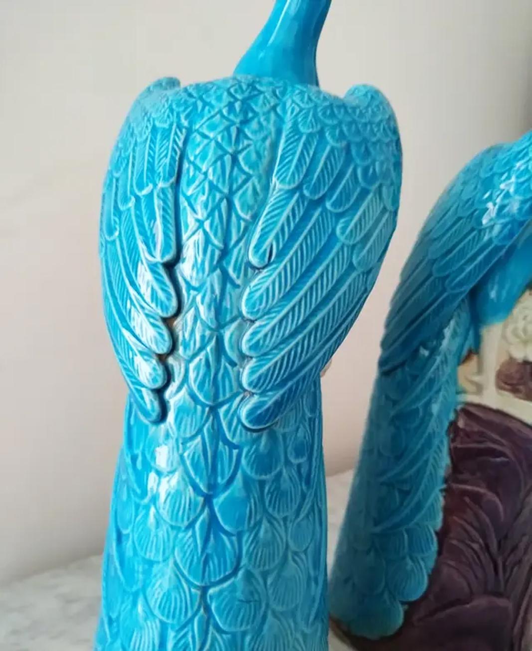 Pair of Turquoise and Manganese Glazed Chinese Porcelain Ho-Ho Birds 3