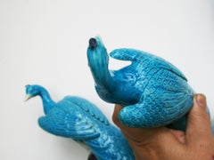 Pair of Turquoise and Manganese Glazed Chinese Porcelain Ho-Ho Birds
