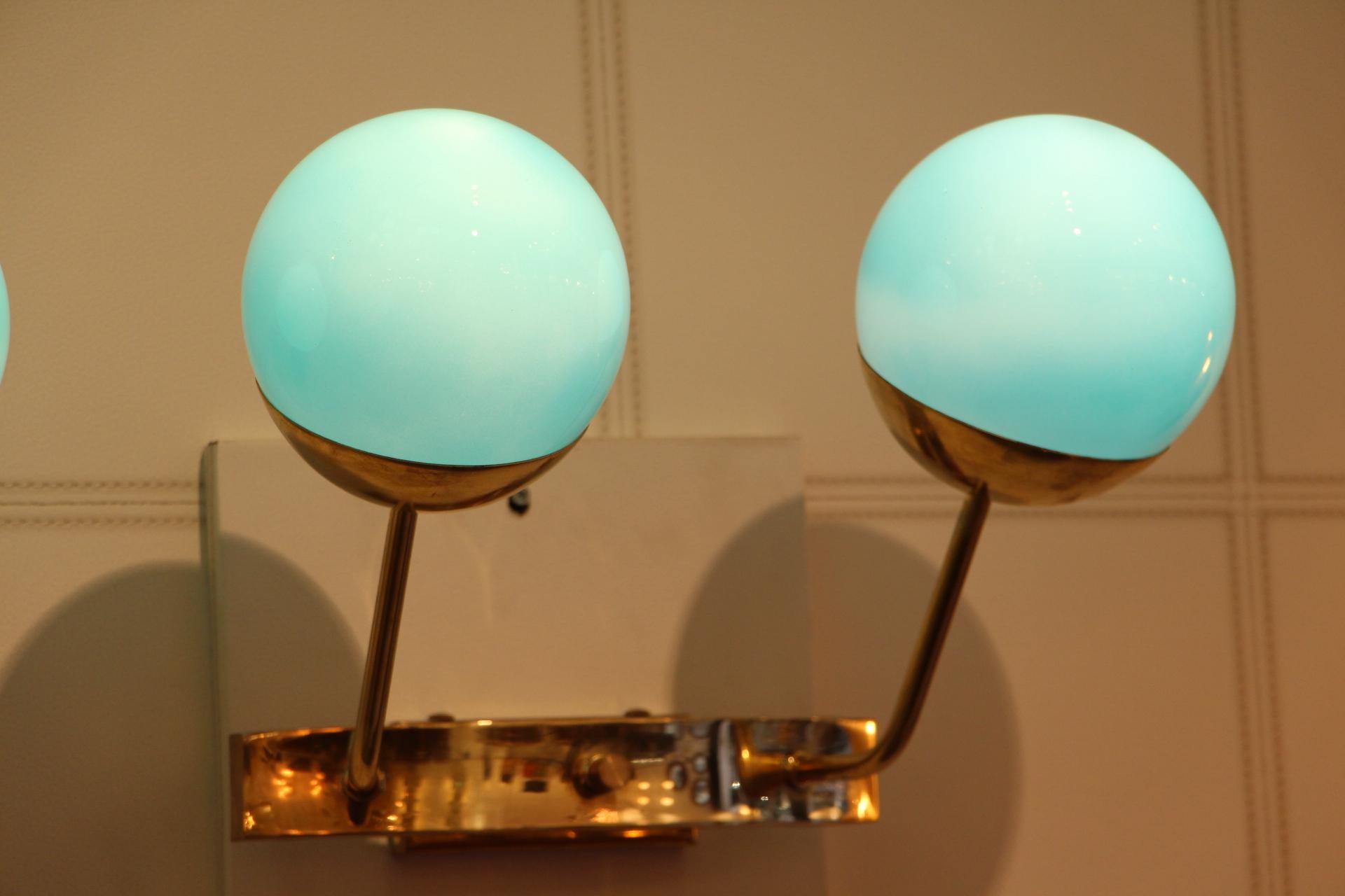 Mid-Century Modern Pair of Turquoise Blue Murano Glass Sconces