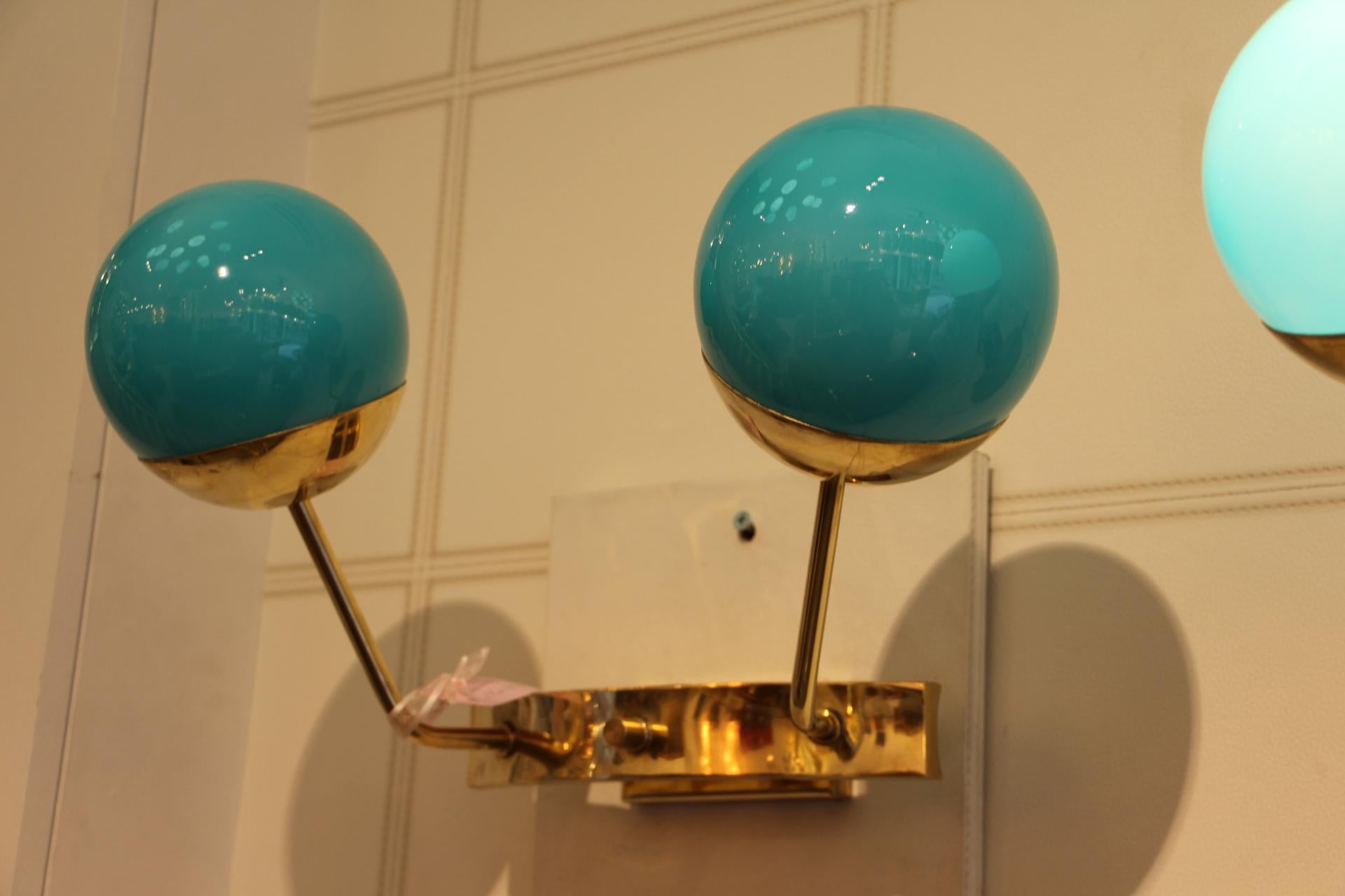 20th Century Pair of Turquoise Blue Murano Glass Sconces