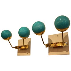 Pair of Turquoise Blue Murano Glass Sconces