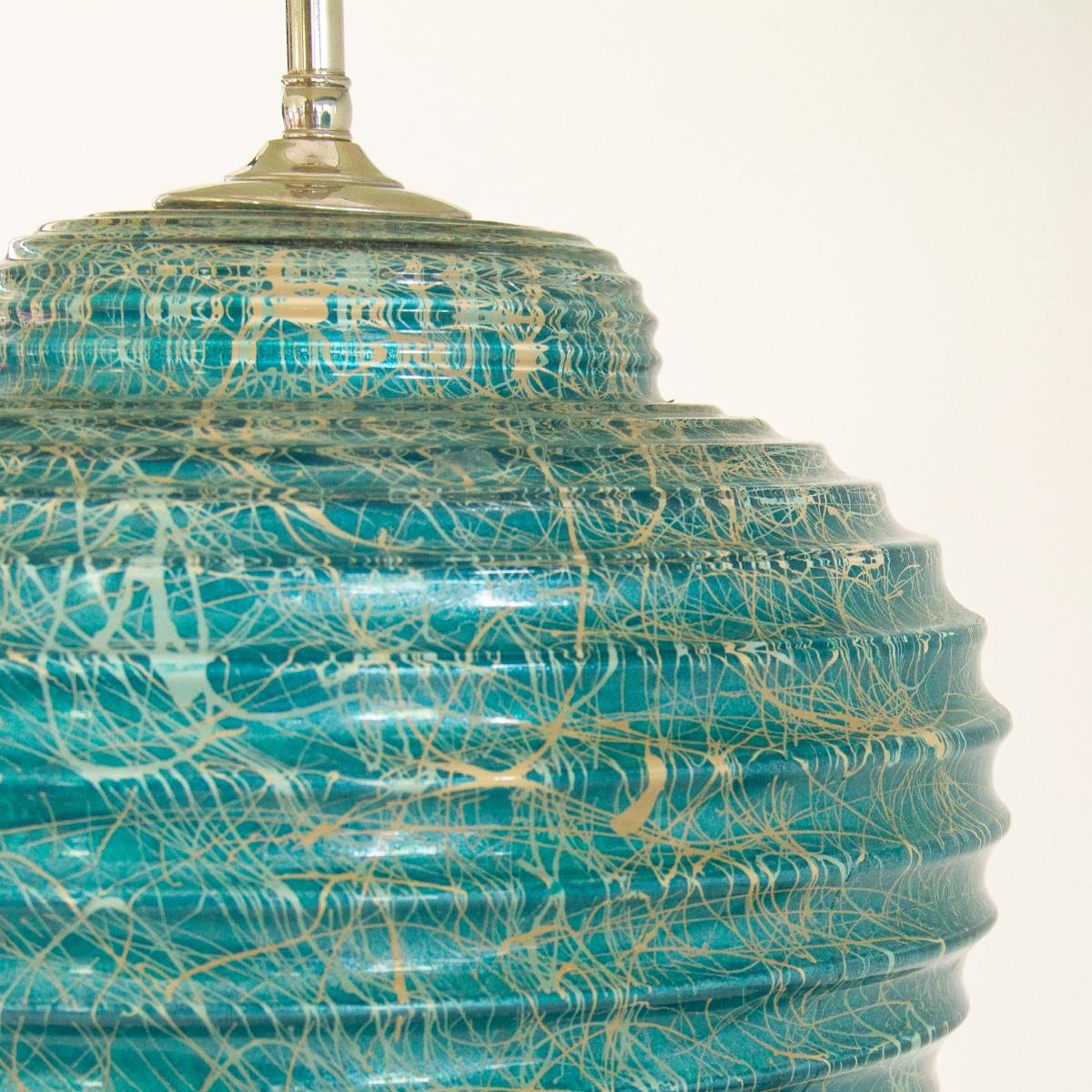 Pair of Turquoise Blue Ribbed Ceramic Lamps, 1970s In Good Condition In Donhead St Mary, Wiltshire