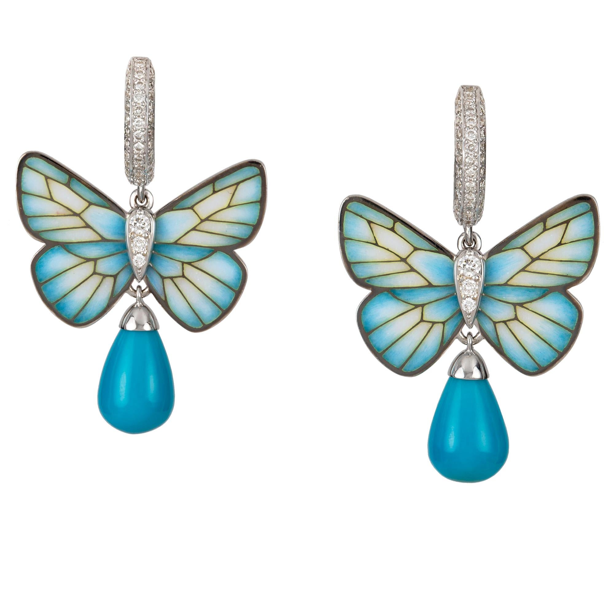 Pair of Turquoise Butterfly Earrings by Ilgiz F For Sale