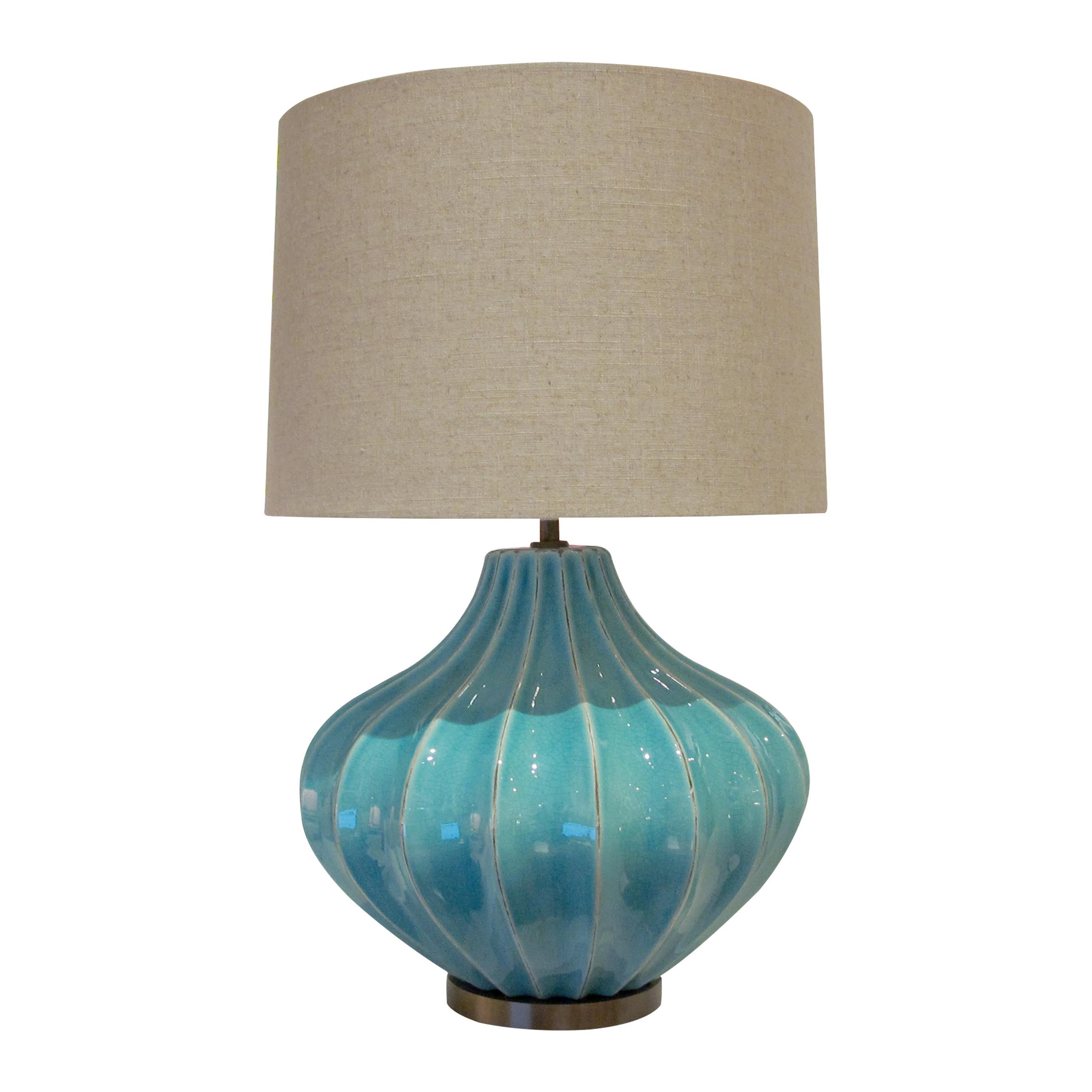 Anglais Paire de lampes de table en céramique turquoise à glaçure craquelée, circa 1980, anglais en vente