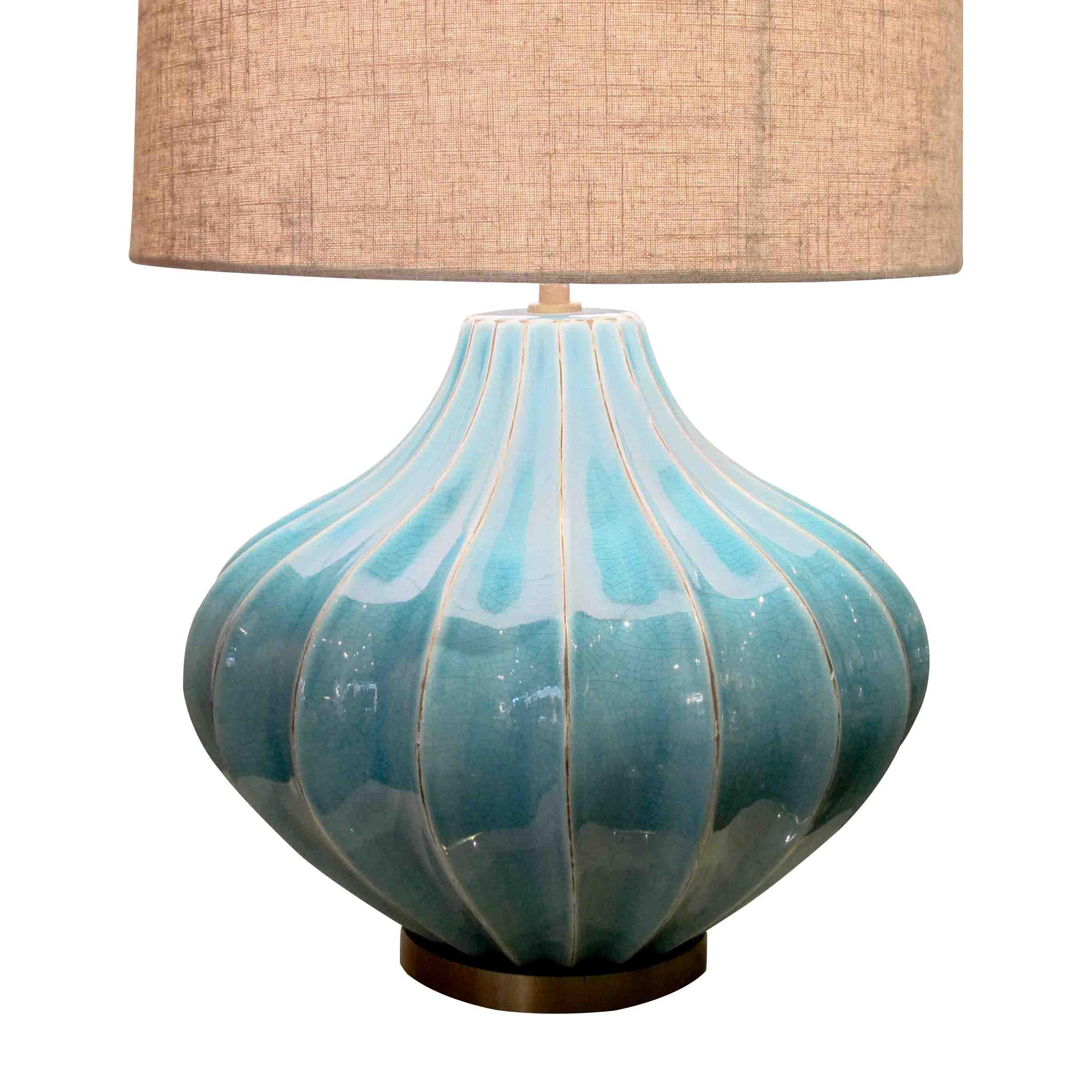 Paire de lampes de table en céramique turquoise à glaçure craquelée, circa 1980, anglais Bon état - En vente à London, GB