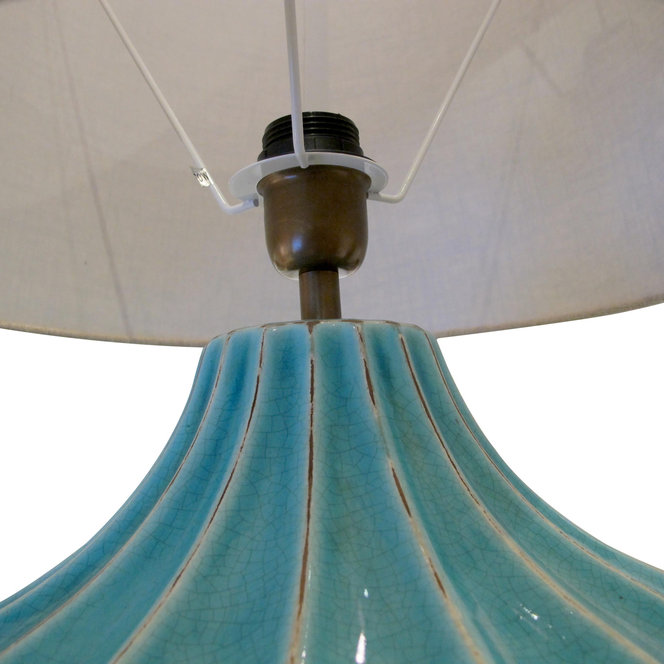 Paire de lampes de table en céramique turquoise à glaçure craquelée, circa 1980, anglais en vente 1