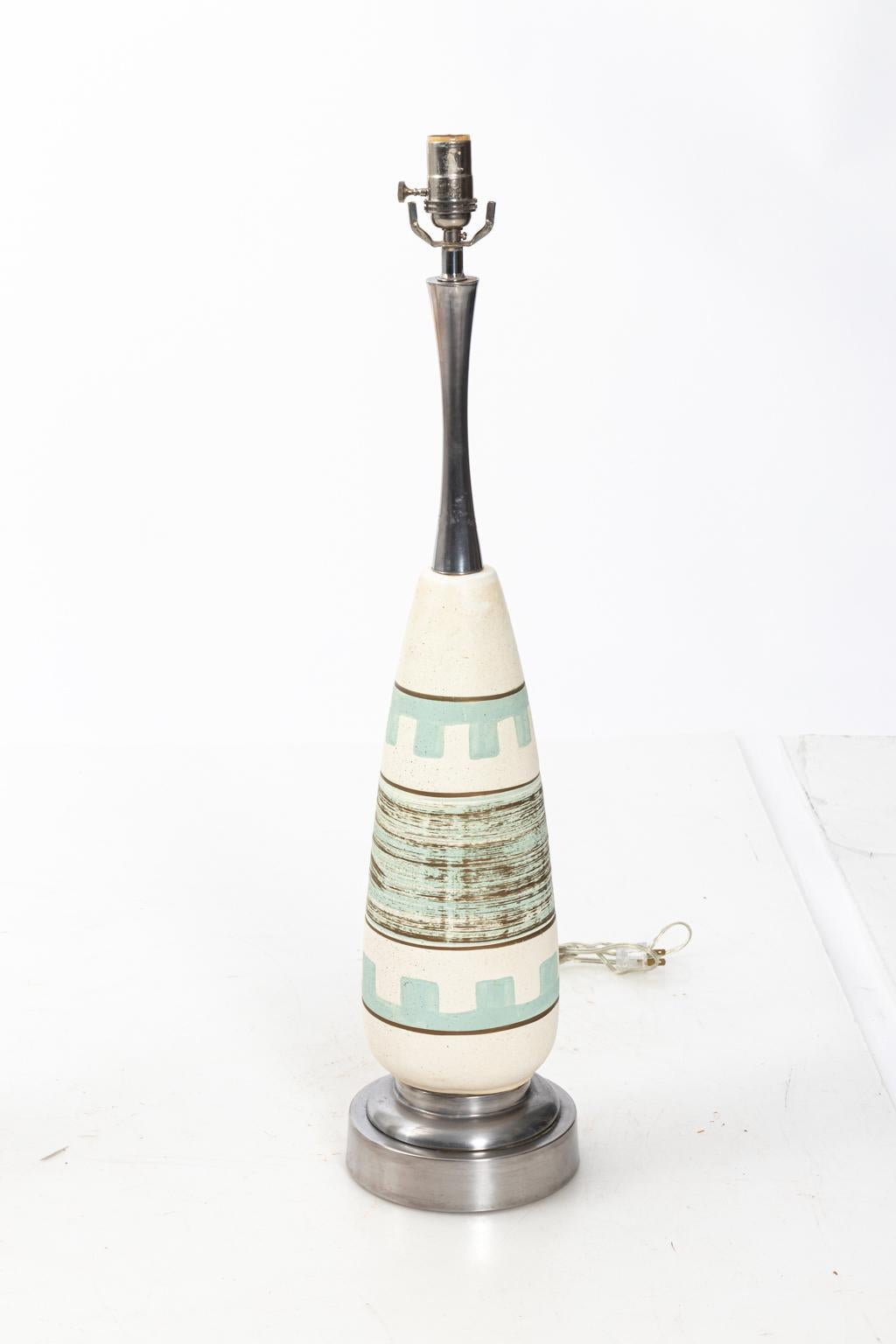 Mid-Century Modern Pair of Turquoise Ceramic Midcentury Lamps