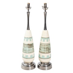 Pair of Turquoise Ceramic Midcentury Lamps