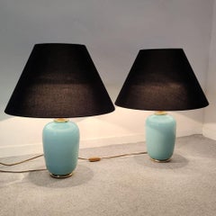 Pair of Turquoise Ceramic Table Lamps by PAF Milano, Italy, 1970s