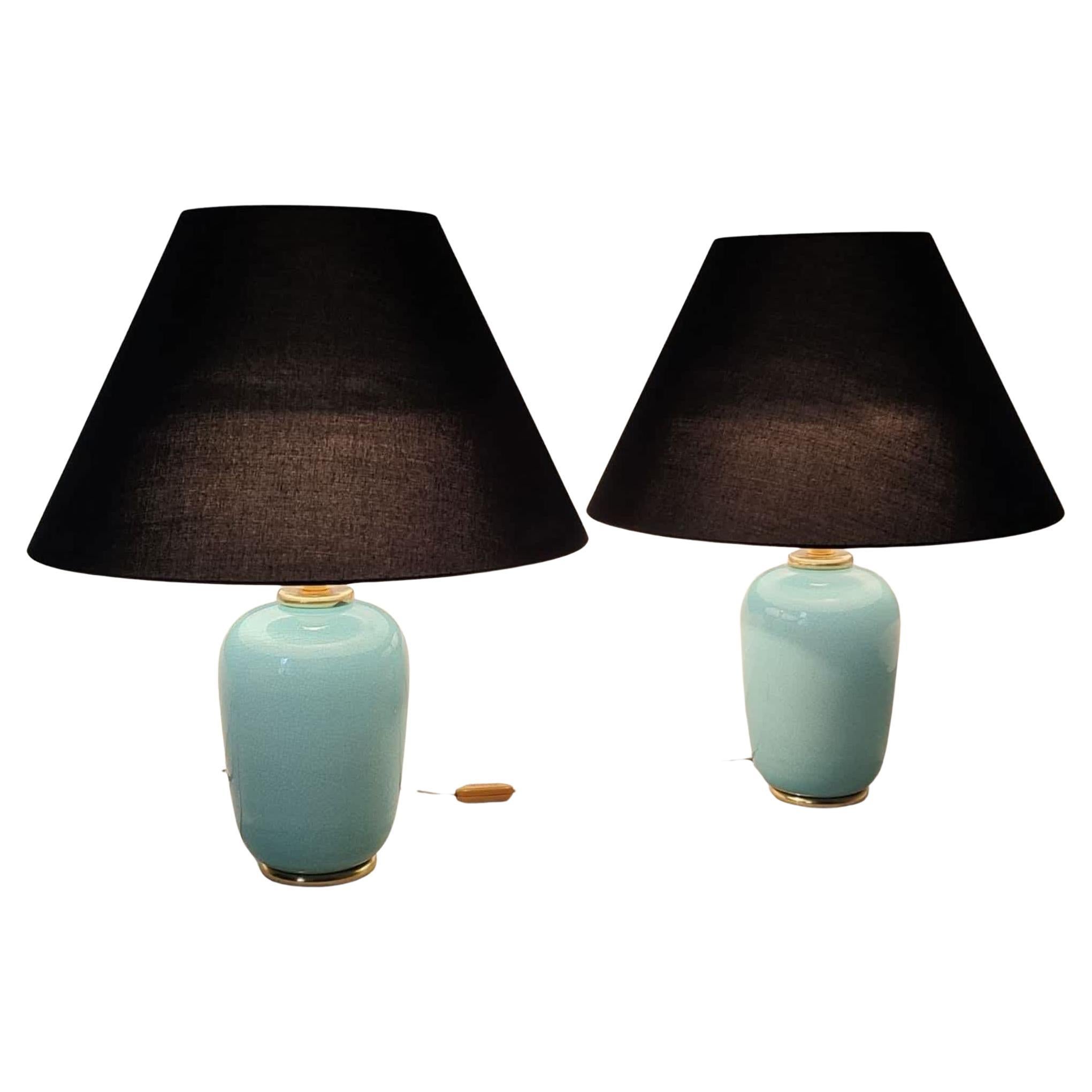 Paire de lampes de table en céramique turquoise par PAF Milano, Italie, années 1970