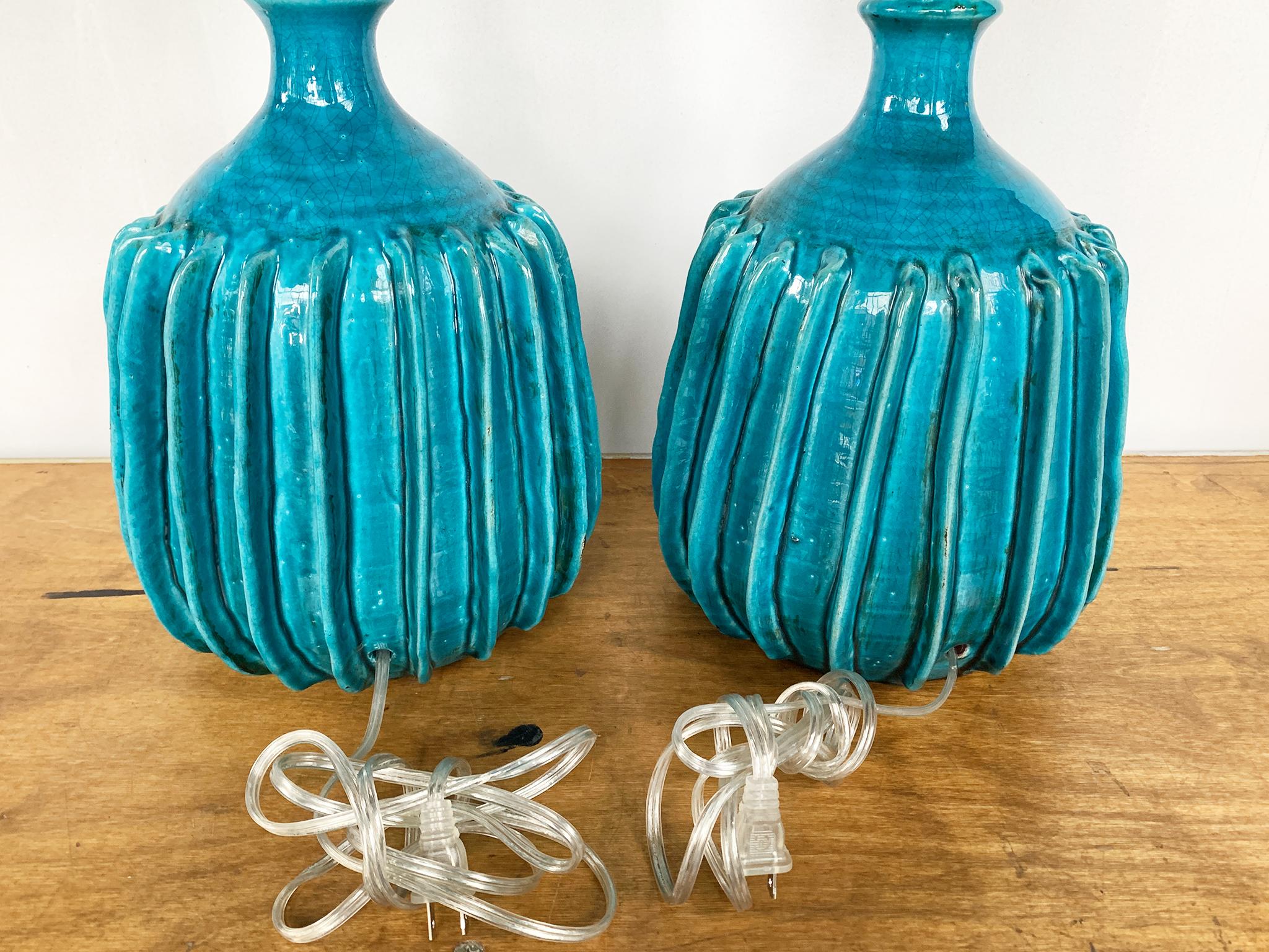 Pair of Turquoise Ceramic Table Lamps 3