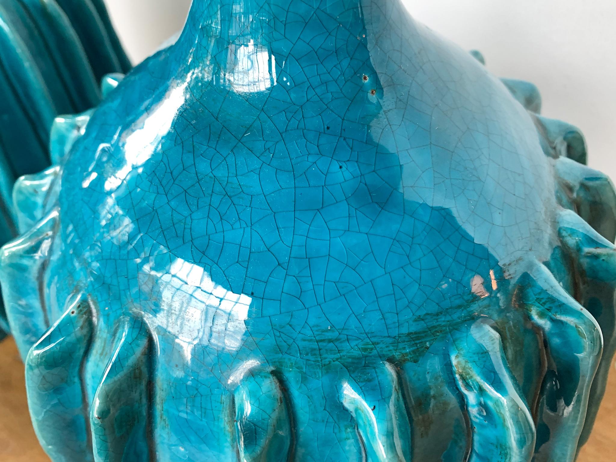 Natural Fiber Pair of Turquoise Ceramic Table Lamps