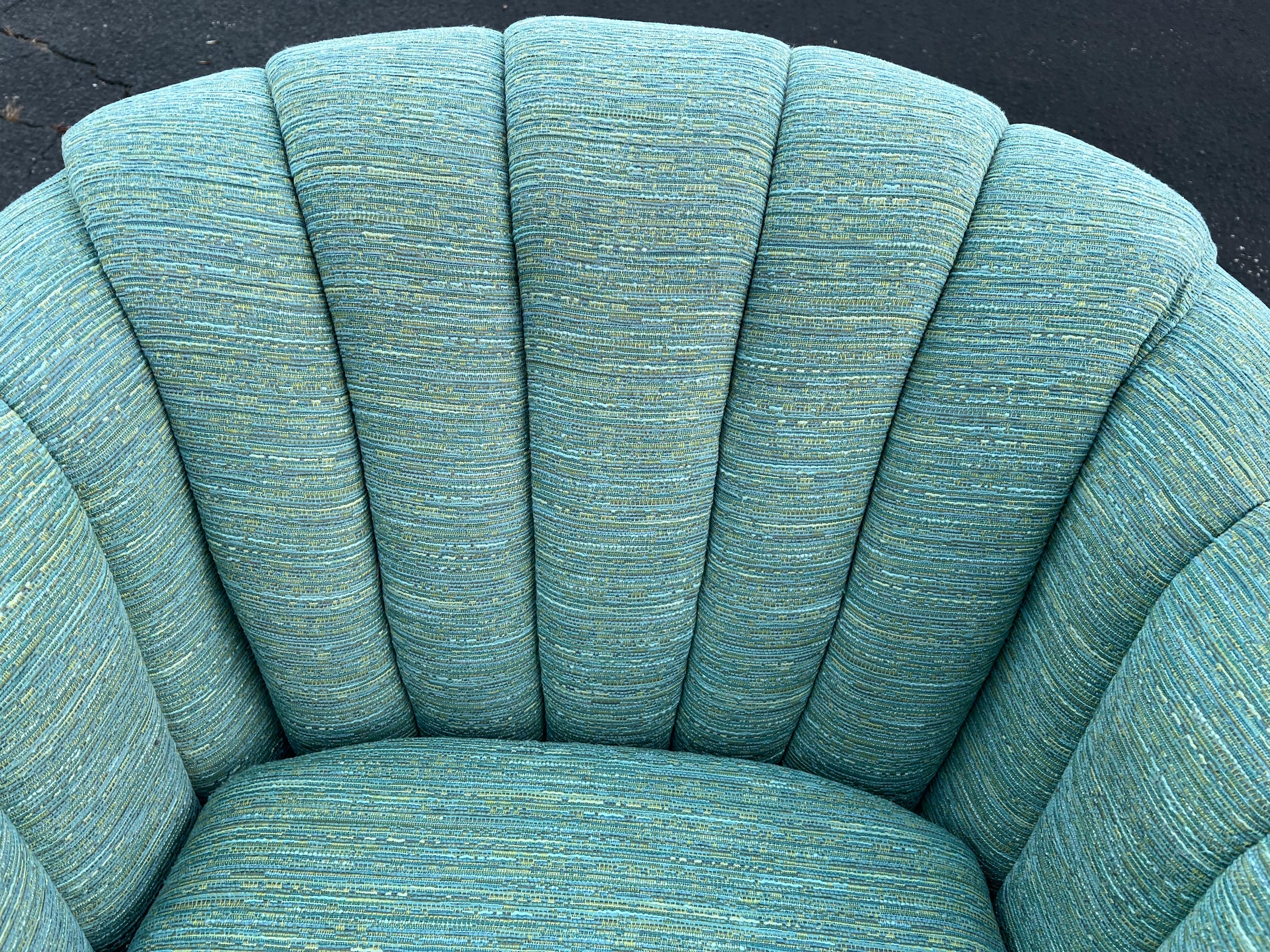Pair of Turquoise Channel Back Swivel Chairs  For Sale 8