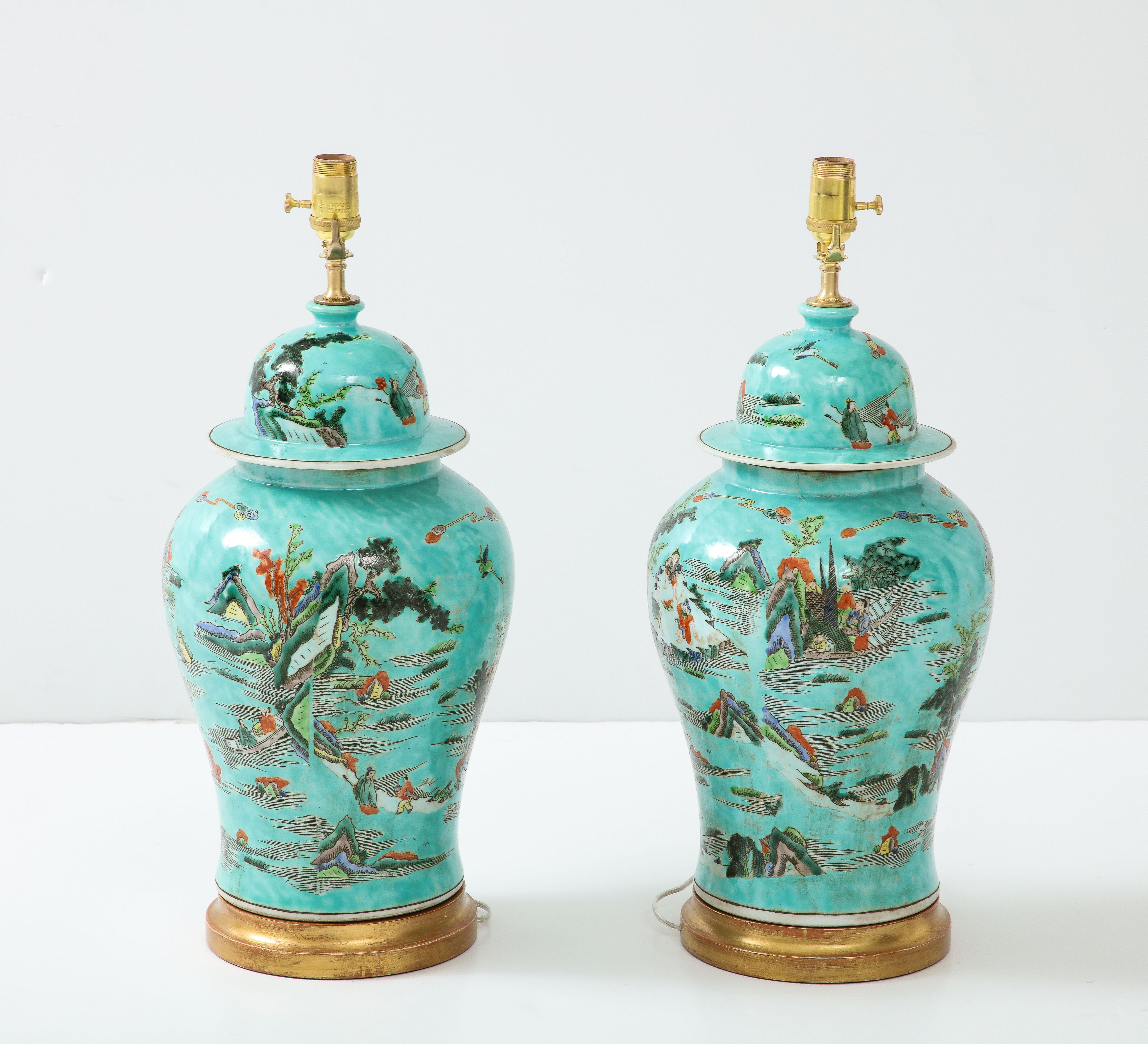 Pair of Turquoise Chinoiserie Lamps 4
