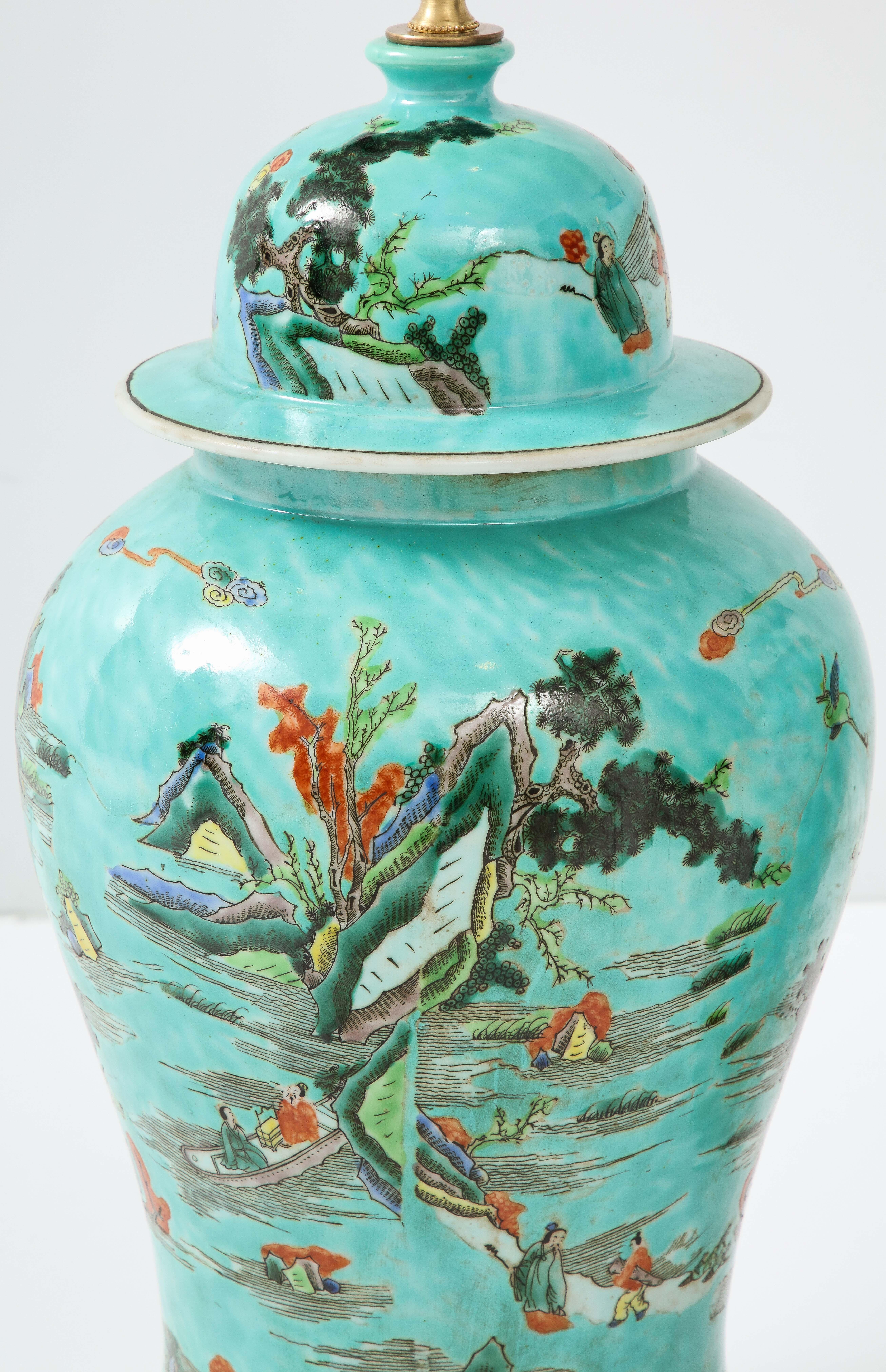 Pair of Turquoise Chinoiserie Lamps 5