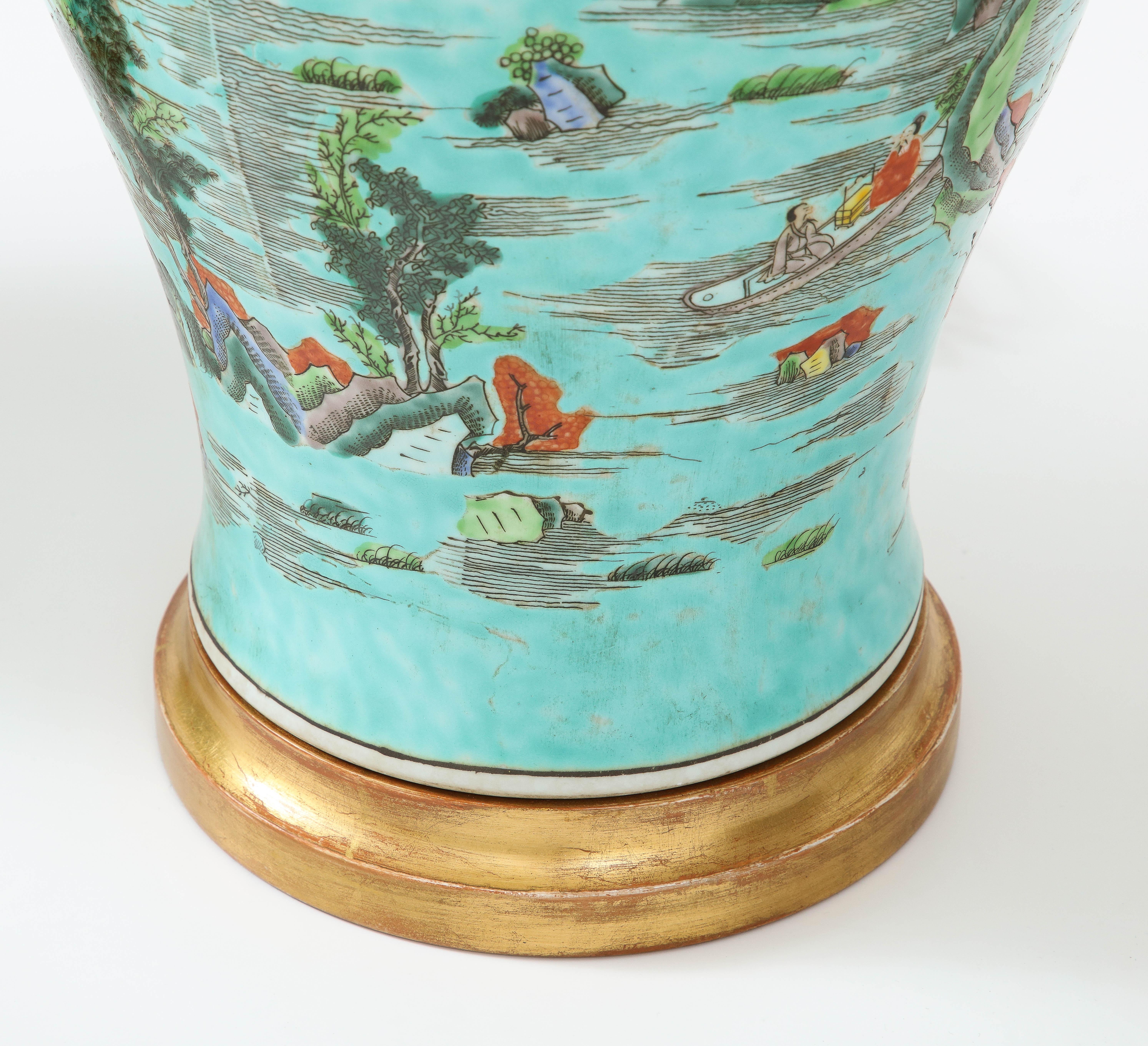 Pair of Turquoise Chinoiserie Lamps 6
